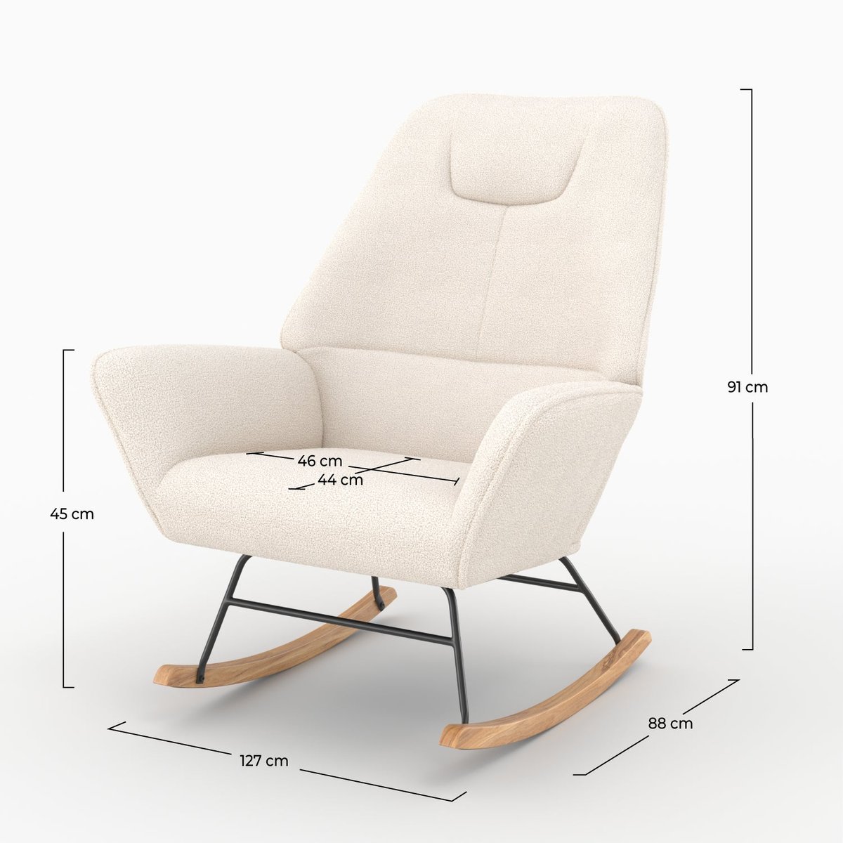 Rocking-chair en tissu bouclé - SHAUN blanc, MAISON PAVANE