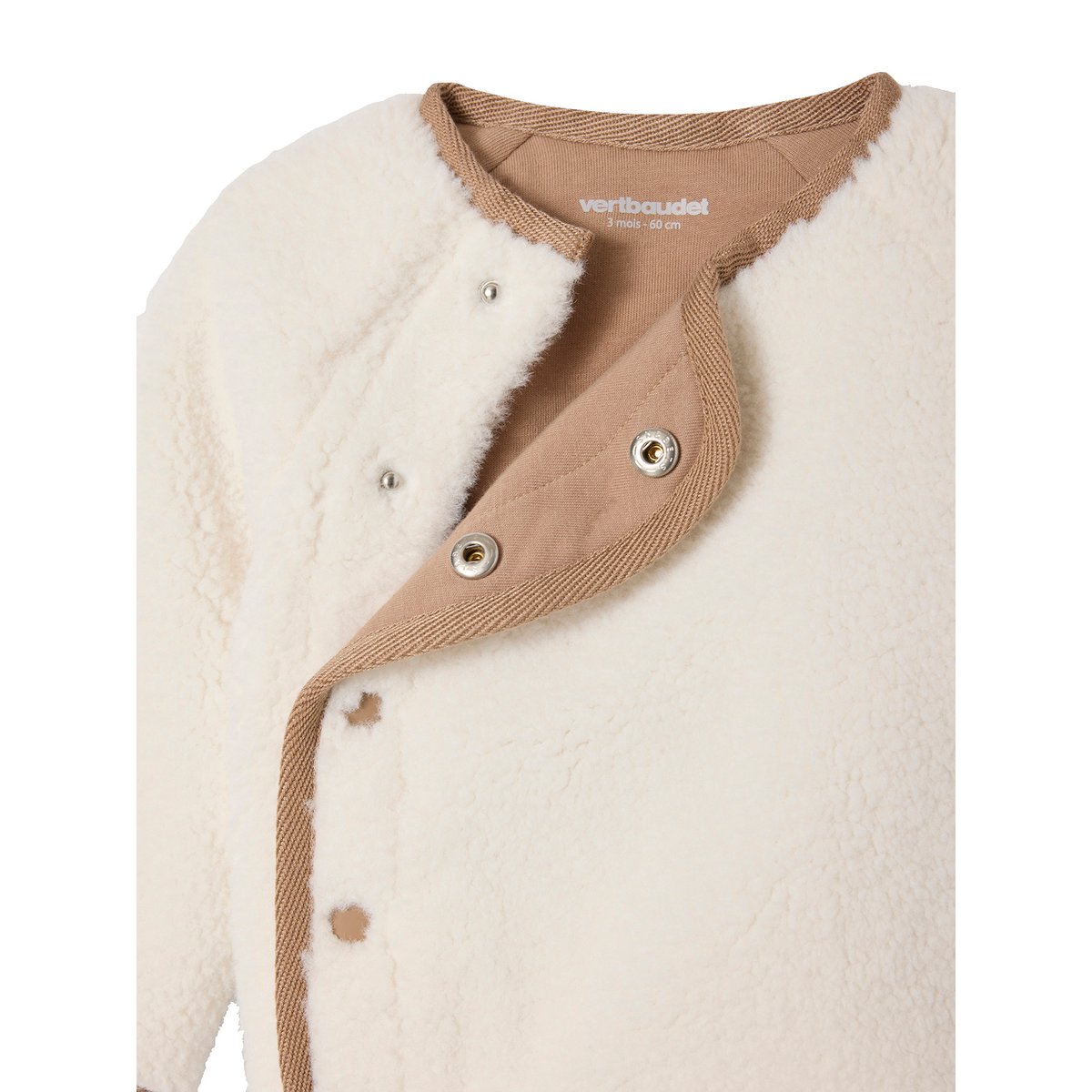 Pull naissance en sherpa boutonné devant écru, VERTBAUDET