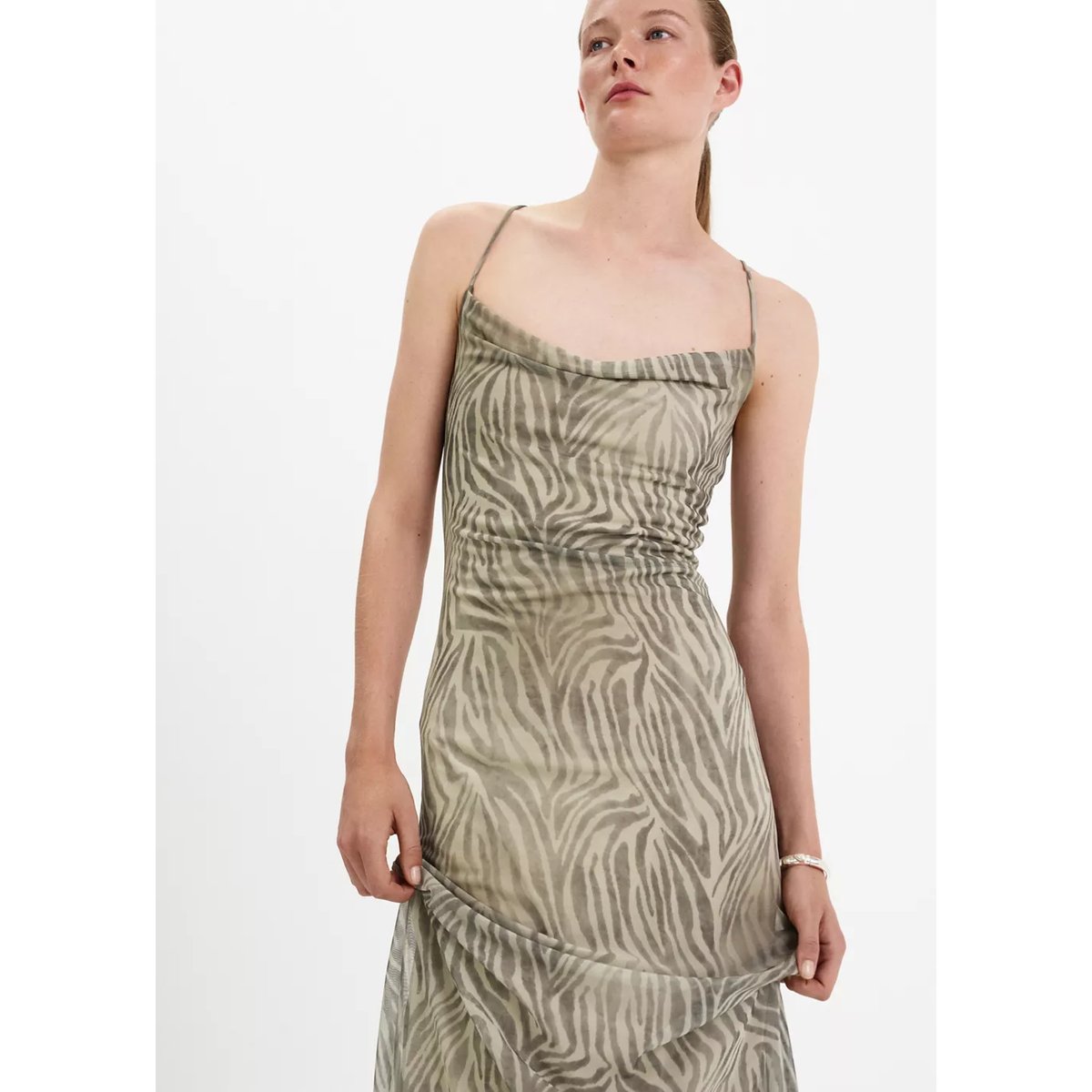 Robe drapé imprimé zèbre gris clair/pastel, MANGO
