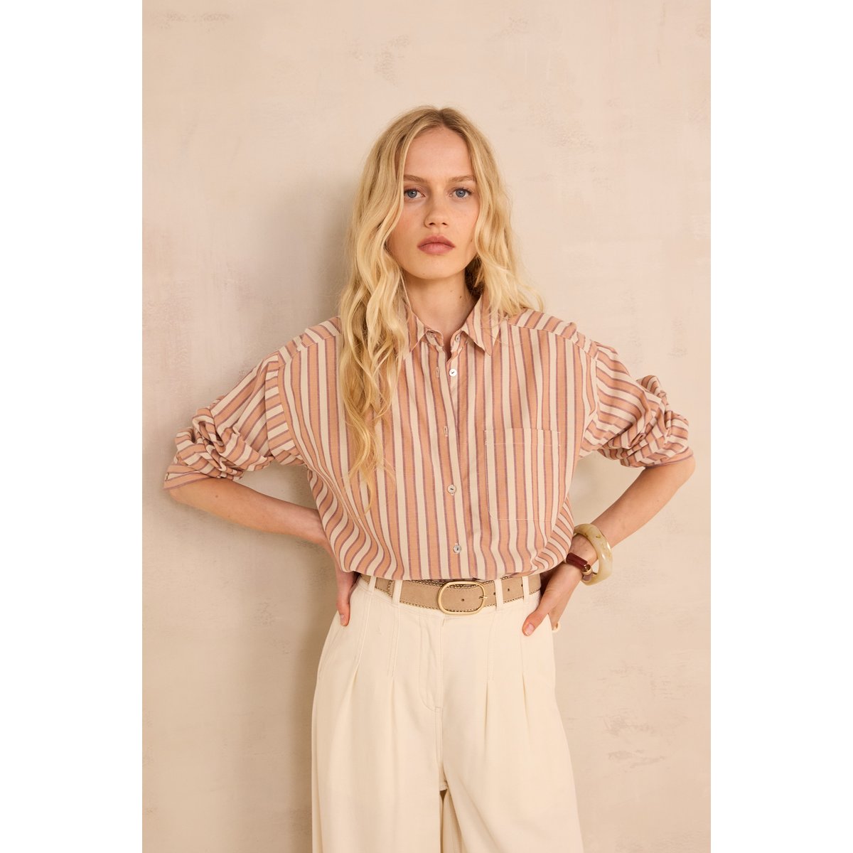 Chemise rayée à manches longues en coton MARILOU creme, Maison 123