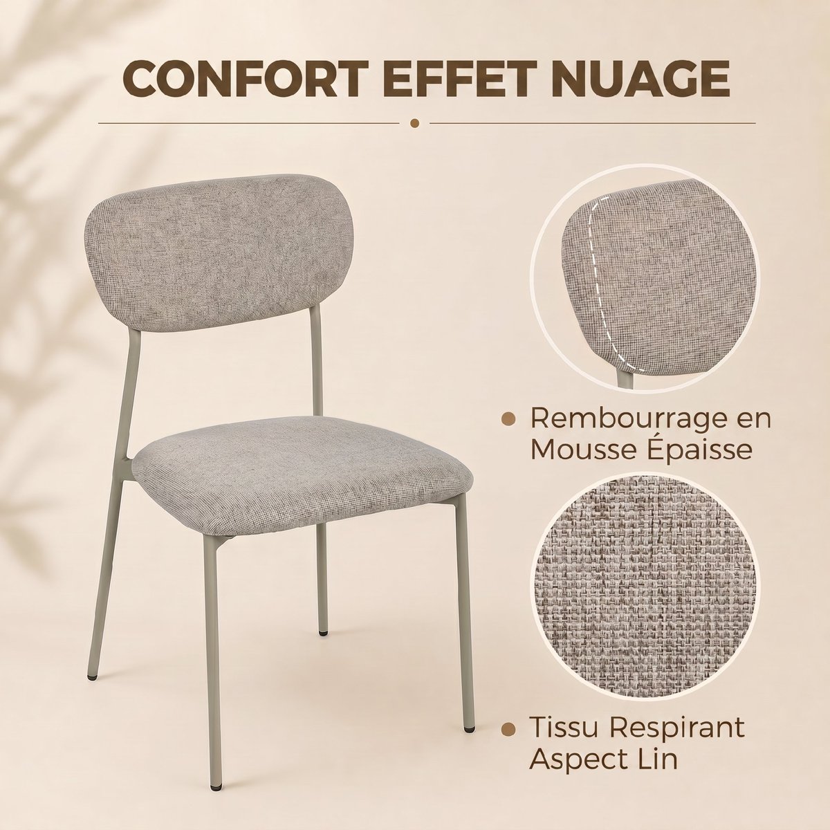 Chaise de salle à manger Tissu effet lin (100 marron clair, HOMCOM
