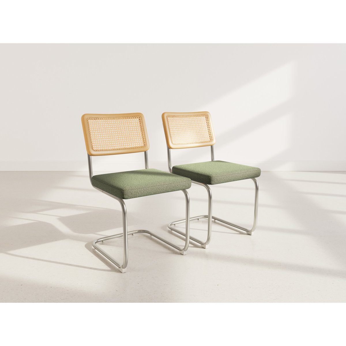Lot de 2 chaises en tissu bouclette, DAMIANO vert kaki, BEST MOBILIER