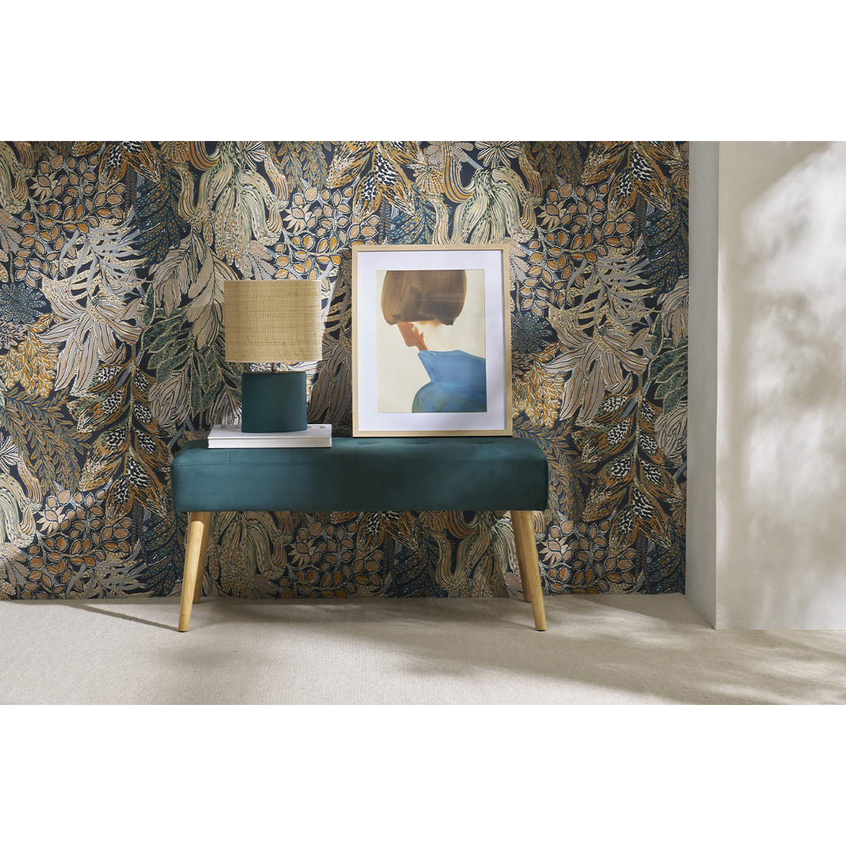 Banc scandinave capitonné L96 cm GUESTA bleu pétrole, MILIBOO