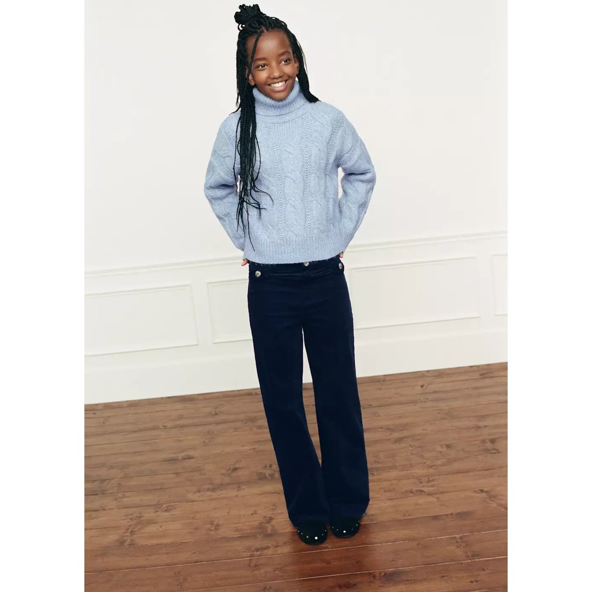 Pantalon droit velours côtelé bleu marine, MANGO KIDS