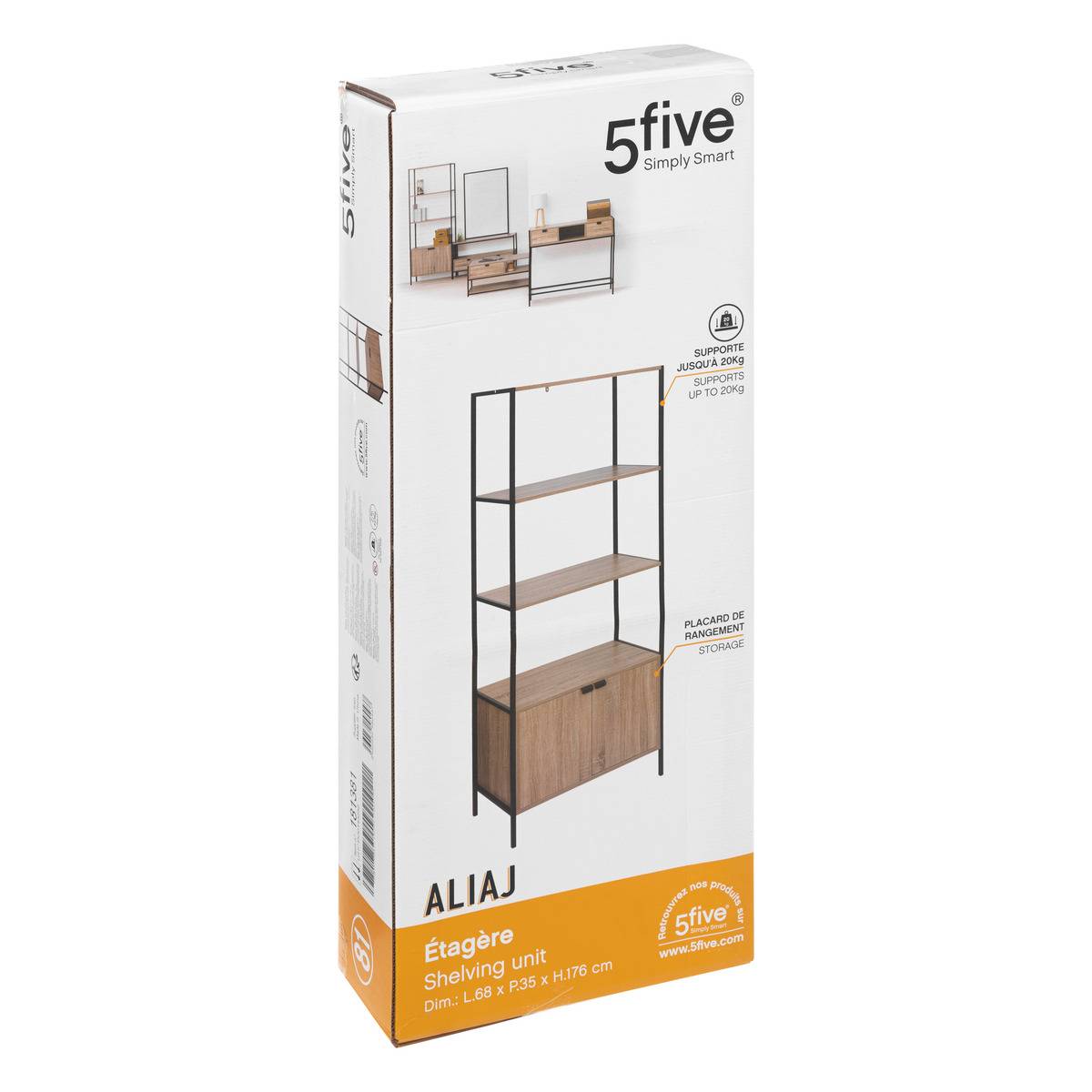 Étagère bibliothèque 2 niveaux ALIAJ noir, 5FIVE SIMPLY SMART
