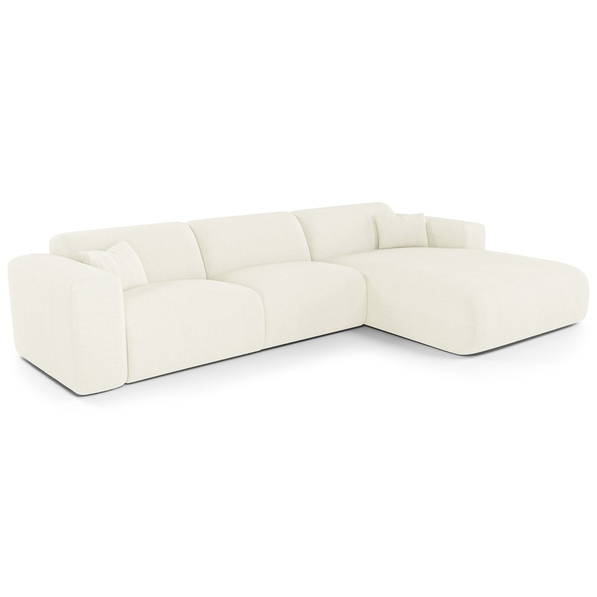 Canapé angle droit convertible 5 places en velours côtelé MYRA crème, SIA HOME