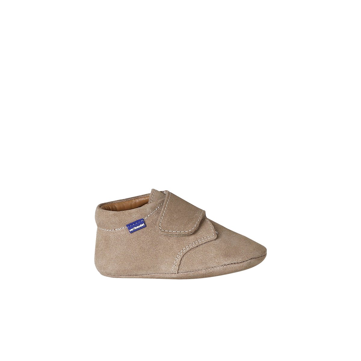 Chaussons cuir à scratch beige, VERTBAUDET