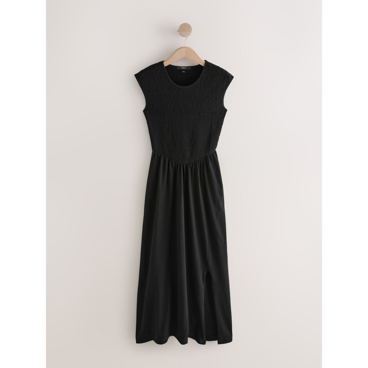 Robe mi-longue froncée en jersey à mancherons noir, NEXT