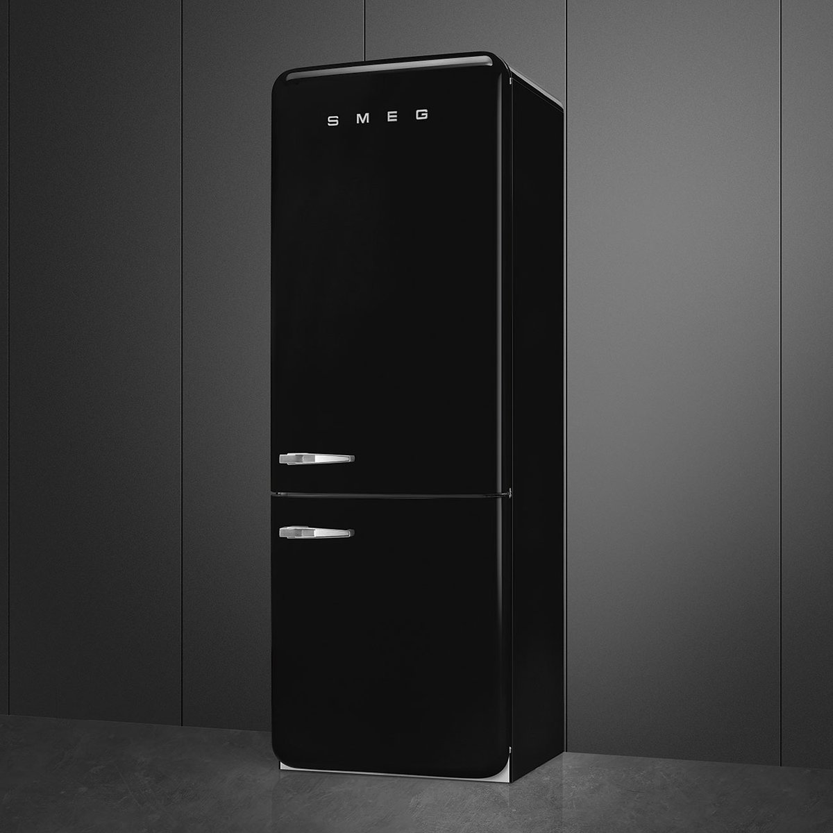 Réfrigérateur 2 portes combiné poignées à gauche FAB38 noir brillant, SMEG