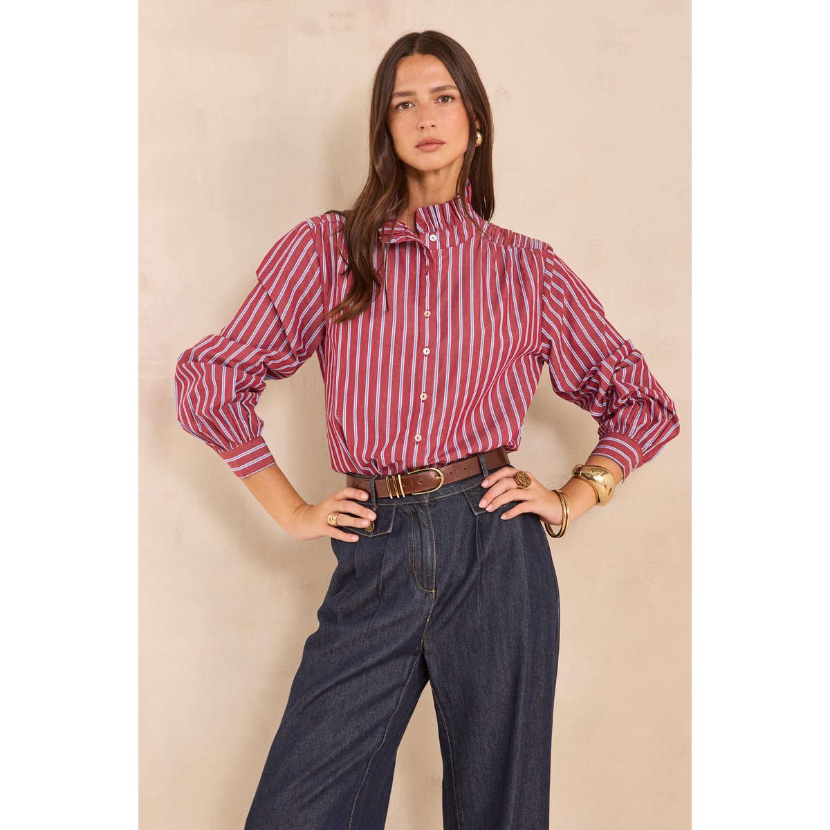 Blouse rayée en coton MARISSA bordeaux, Maison 123