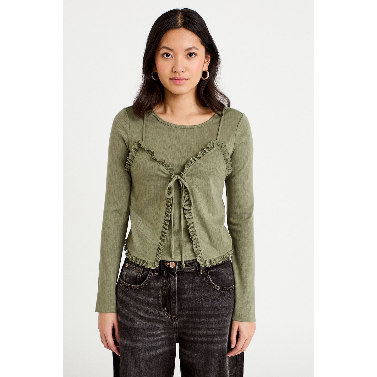 T-shirt 2-en-1 vert kaki, CACHE CACHE