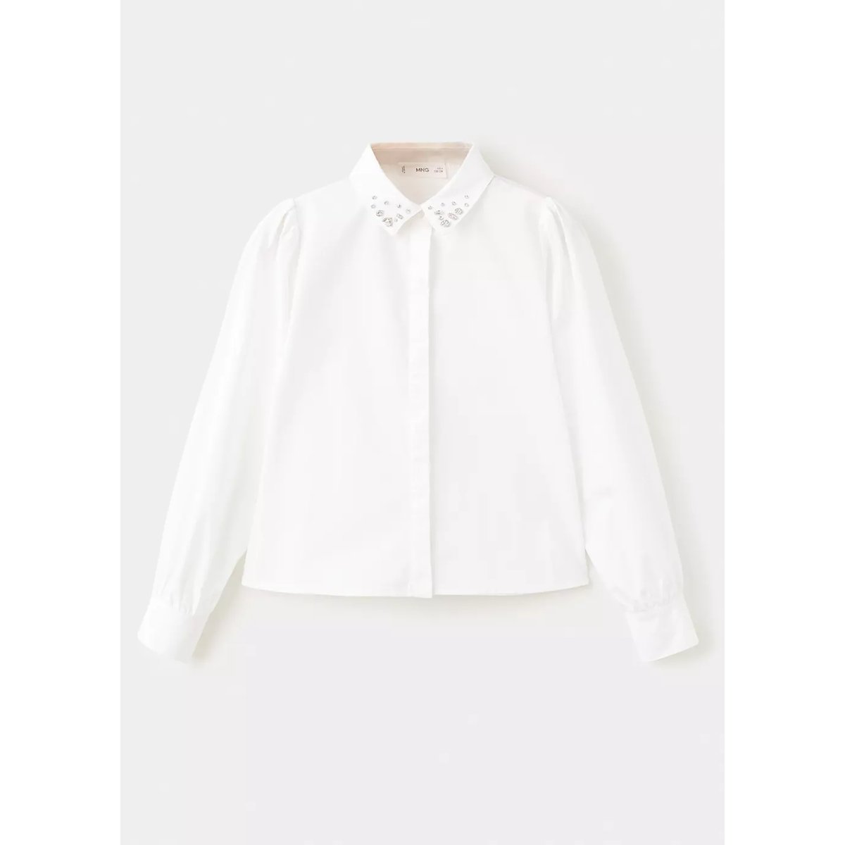Chemise coton perles fantaisie blanc, MANGO KIDS