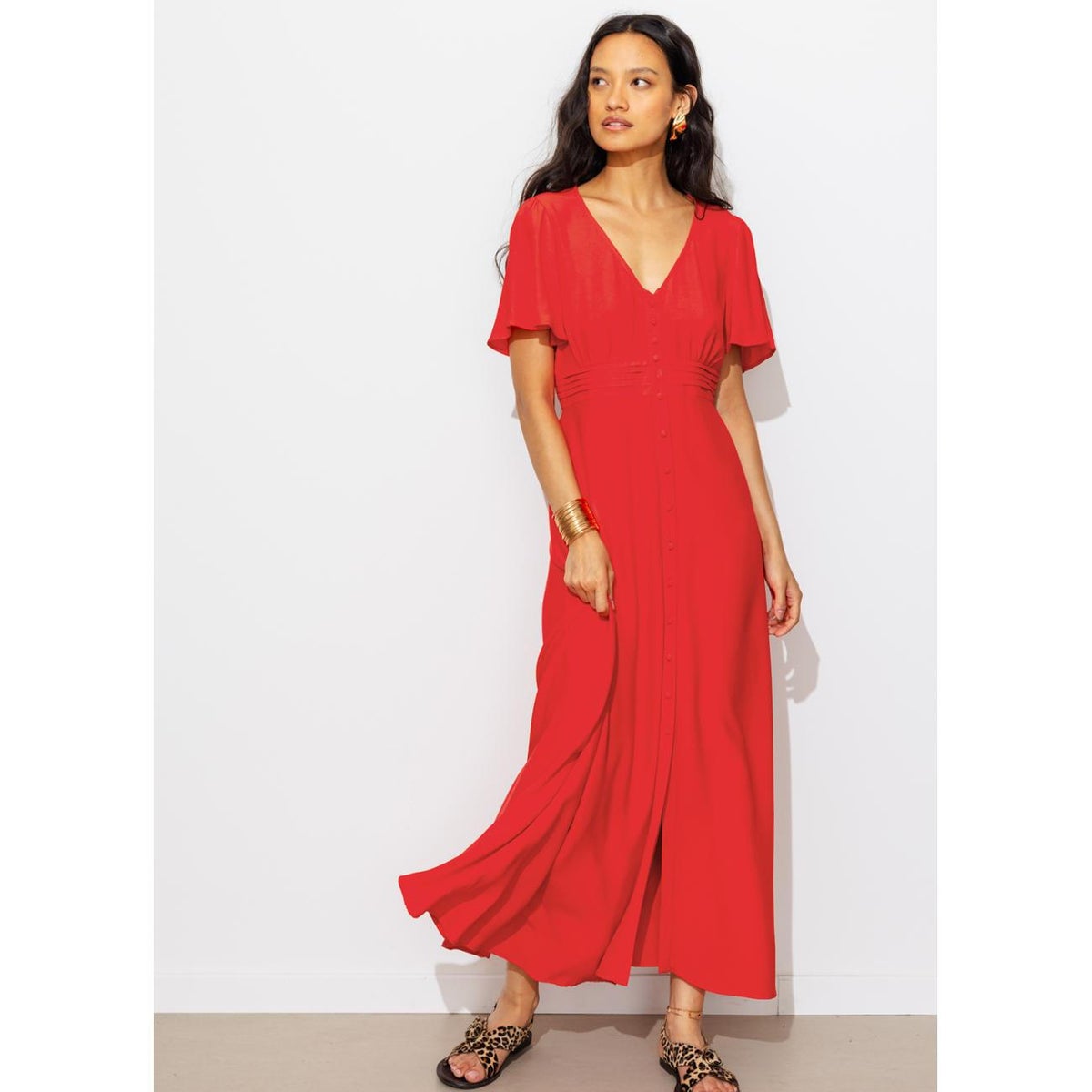 Robe longue manches courtes rouge, PROMOD