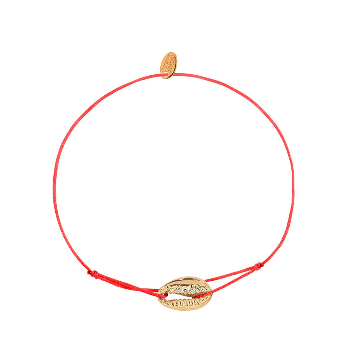 Cordon cauri strass rouge tomate doré, CAROLINE NAJMAN