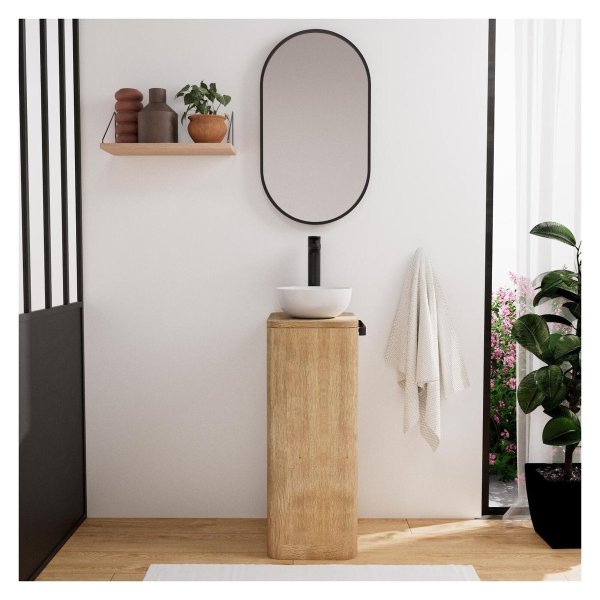Ensemble meuble lave-mains TOM + vasque + miroir chêne, MOB IN