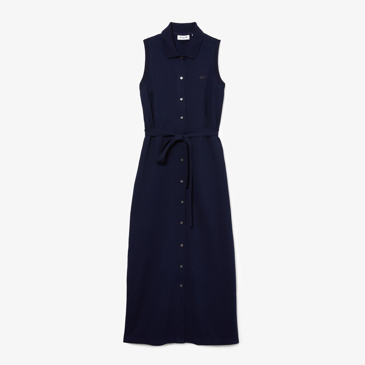 Robe polo longue en mini Piqué stretch bleu-166, LACOSTE