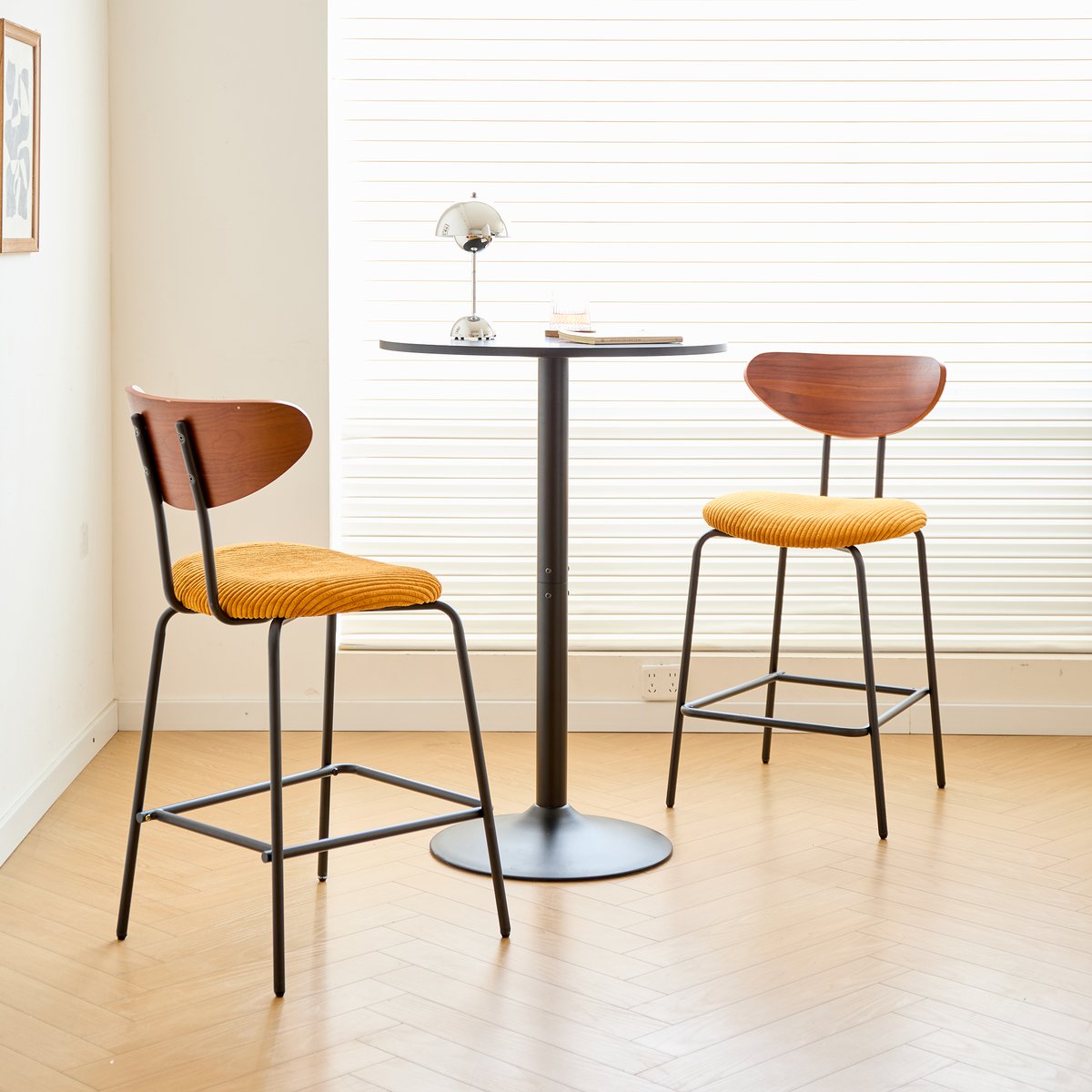 Lot de 2 tabourets de bar en métal et bois, NIBE jaune, NORDLYS