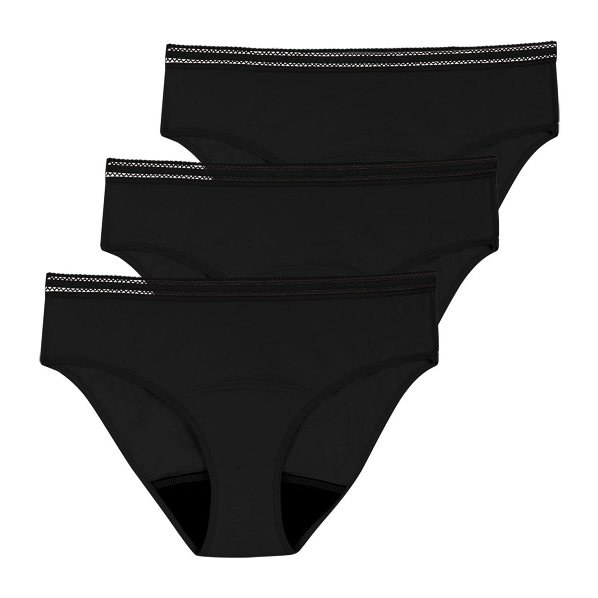 Culottes menstruelles, lot de 3 noir, ATHENA