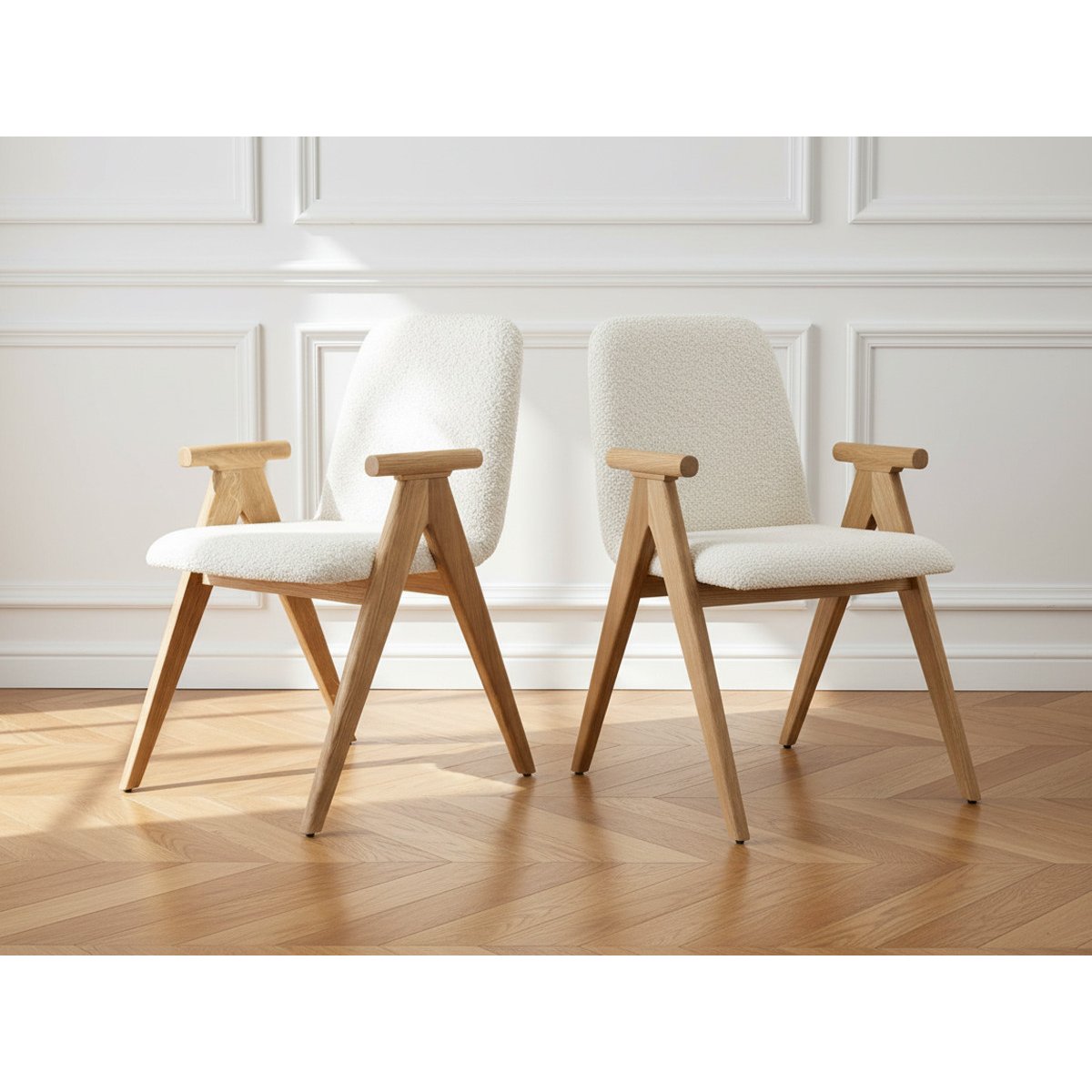 Lot de 2 chaises tissu bouclette, PAGNOL marron clair, BOBOCHIC