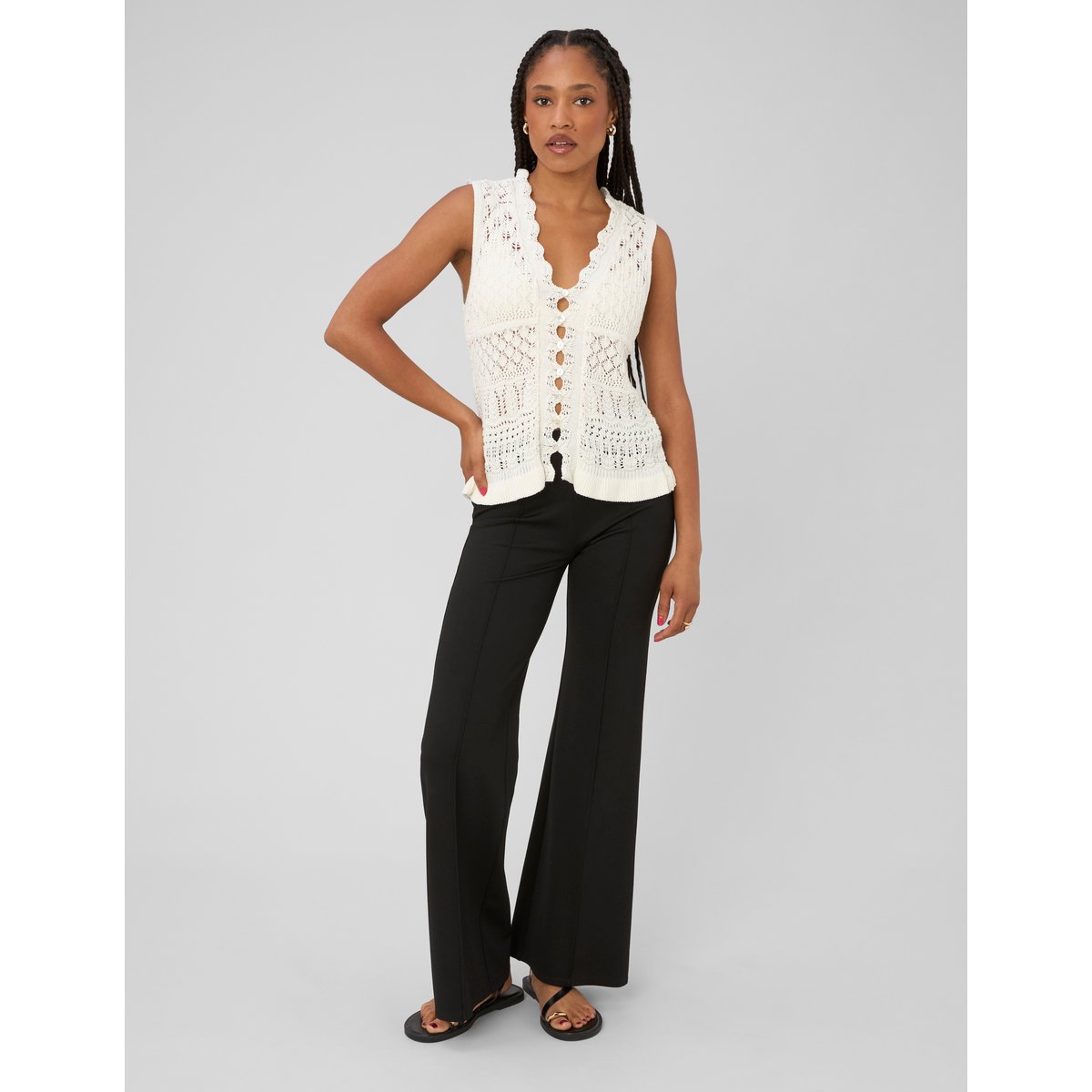 Pantalon flare en maille noir, BZB