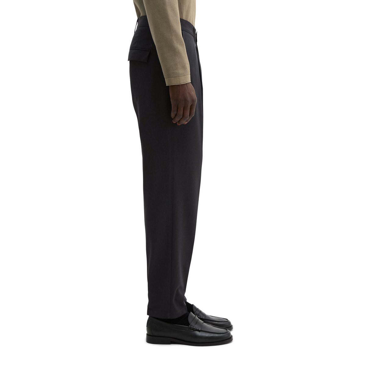 Pantalon modèle Belsbo pleats relaxed en laine mélangée estivale bleu foncé, MARC O'POLO