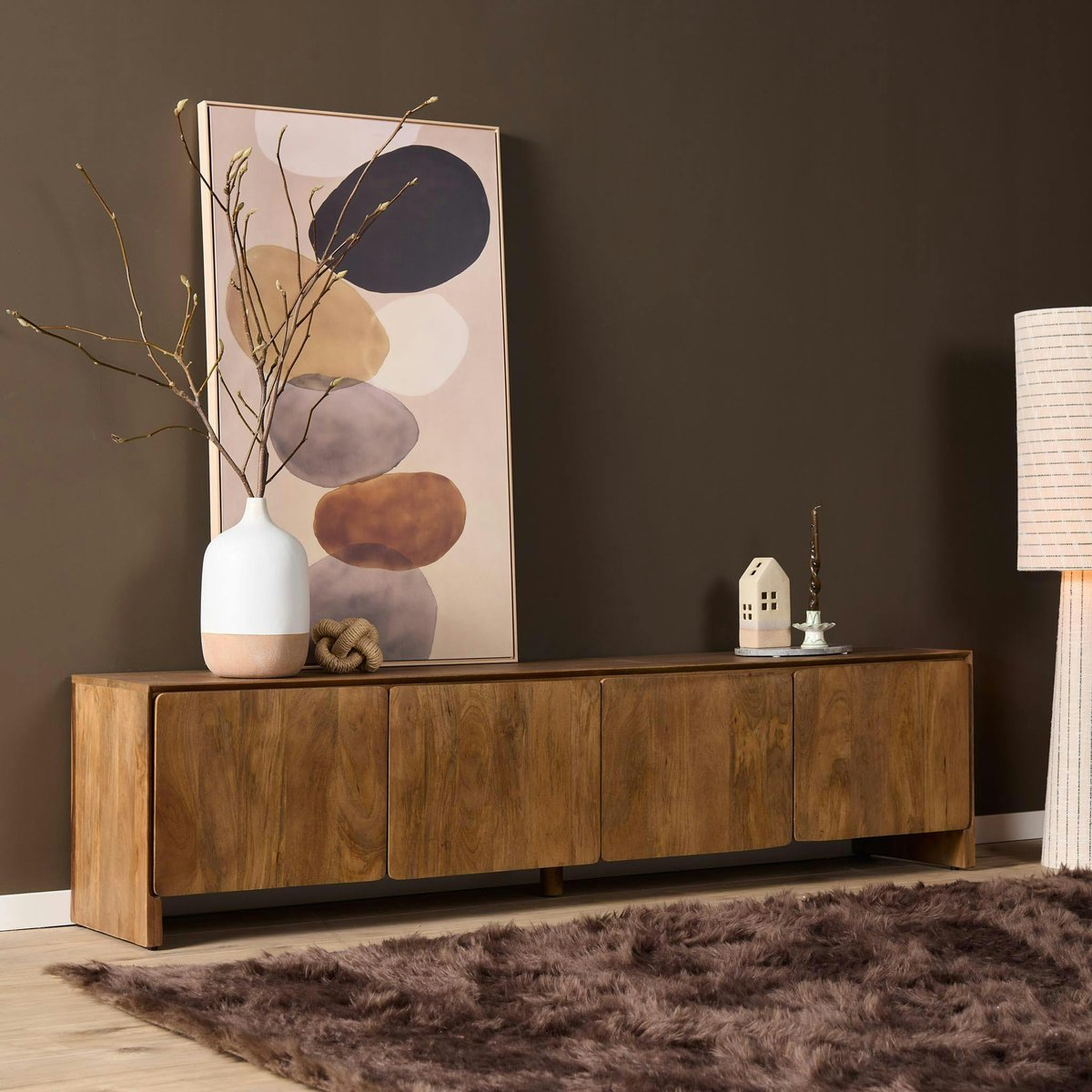 Meuble TV en bois 4 portes CALDERA bois naturel, PIER IMPORT