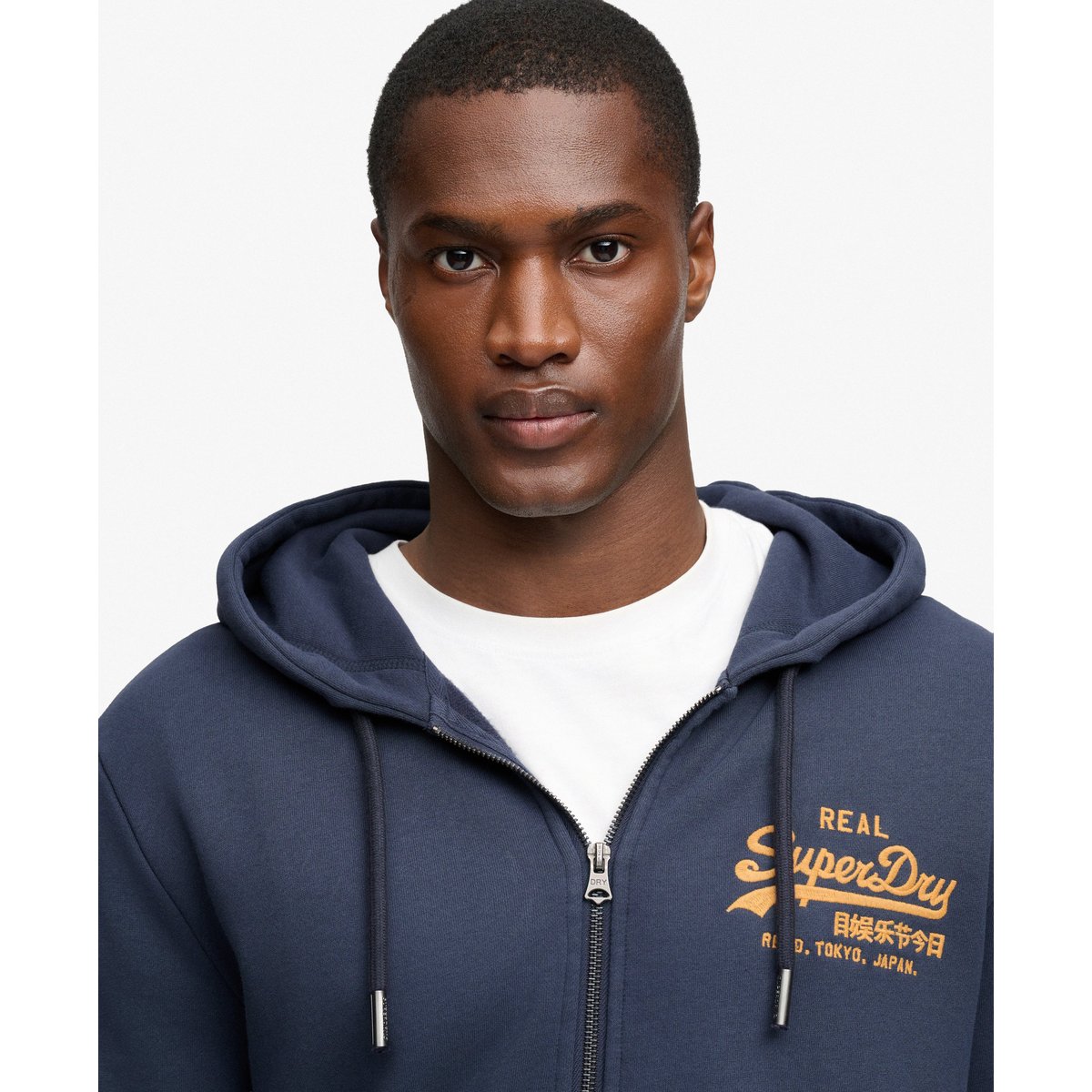 Sweat zippé à capuche Vintage Logo coupe décontractée bleu marine standard, SUPERDRY