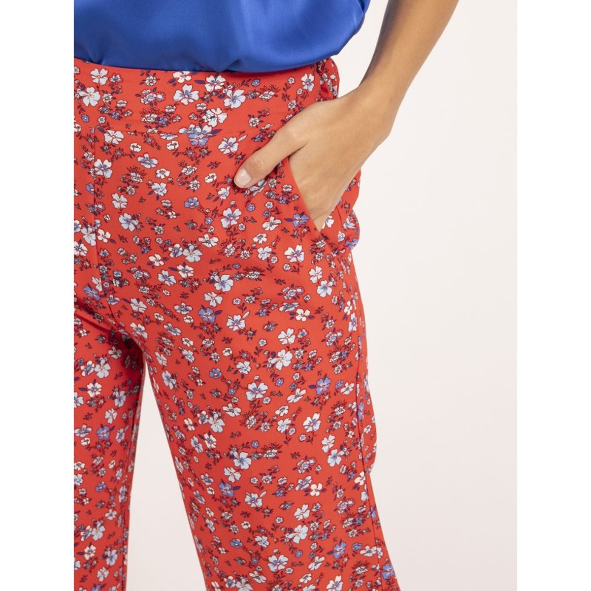Pantalon Fluide Motifs Euxane rouge, DONA LISA