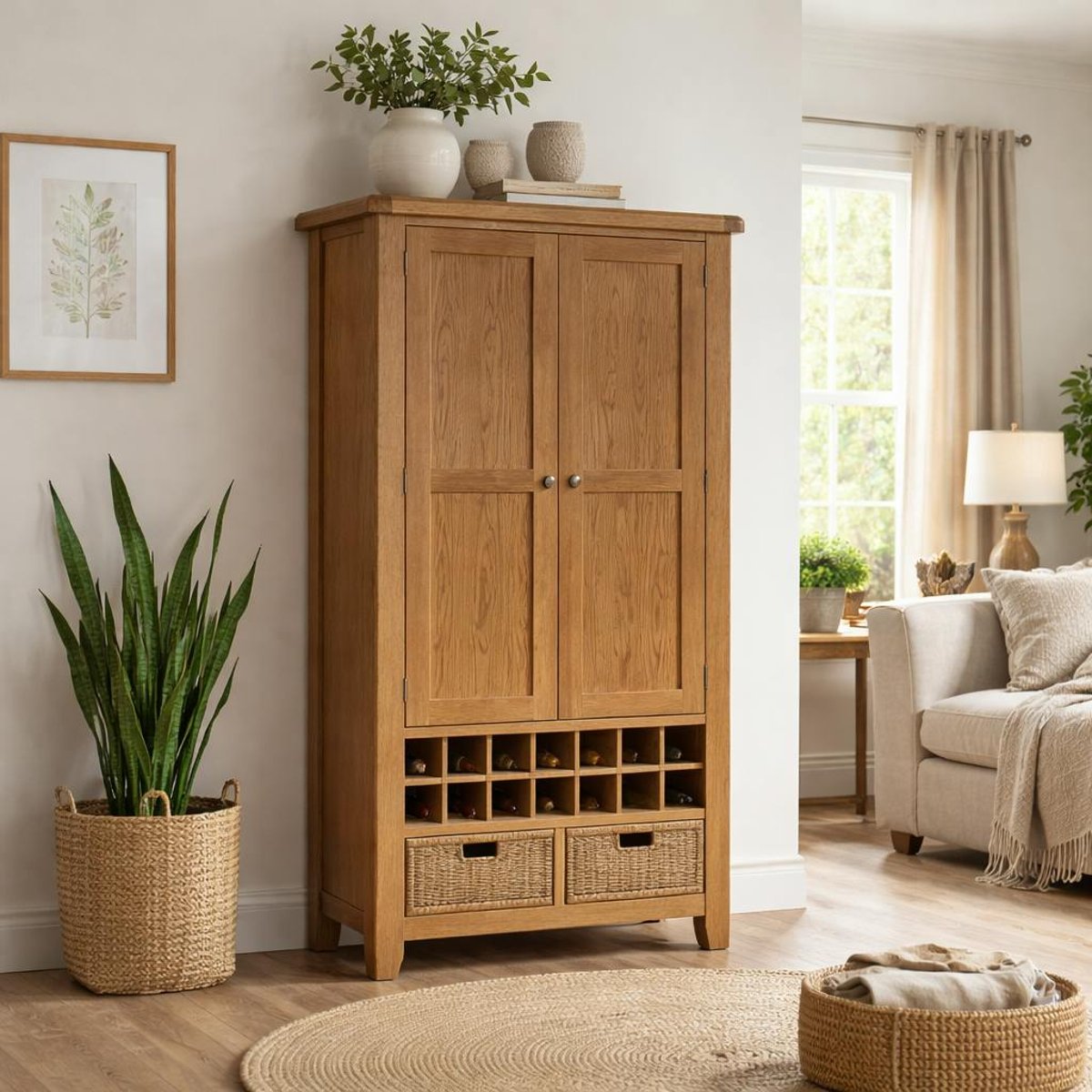 Buffet garde-manger en chêne style campagne chic VALMONT bois naturel, PIER IMPORT