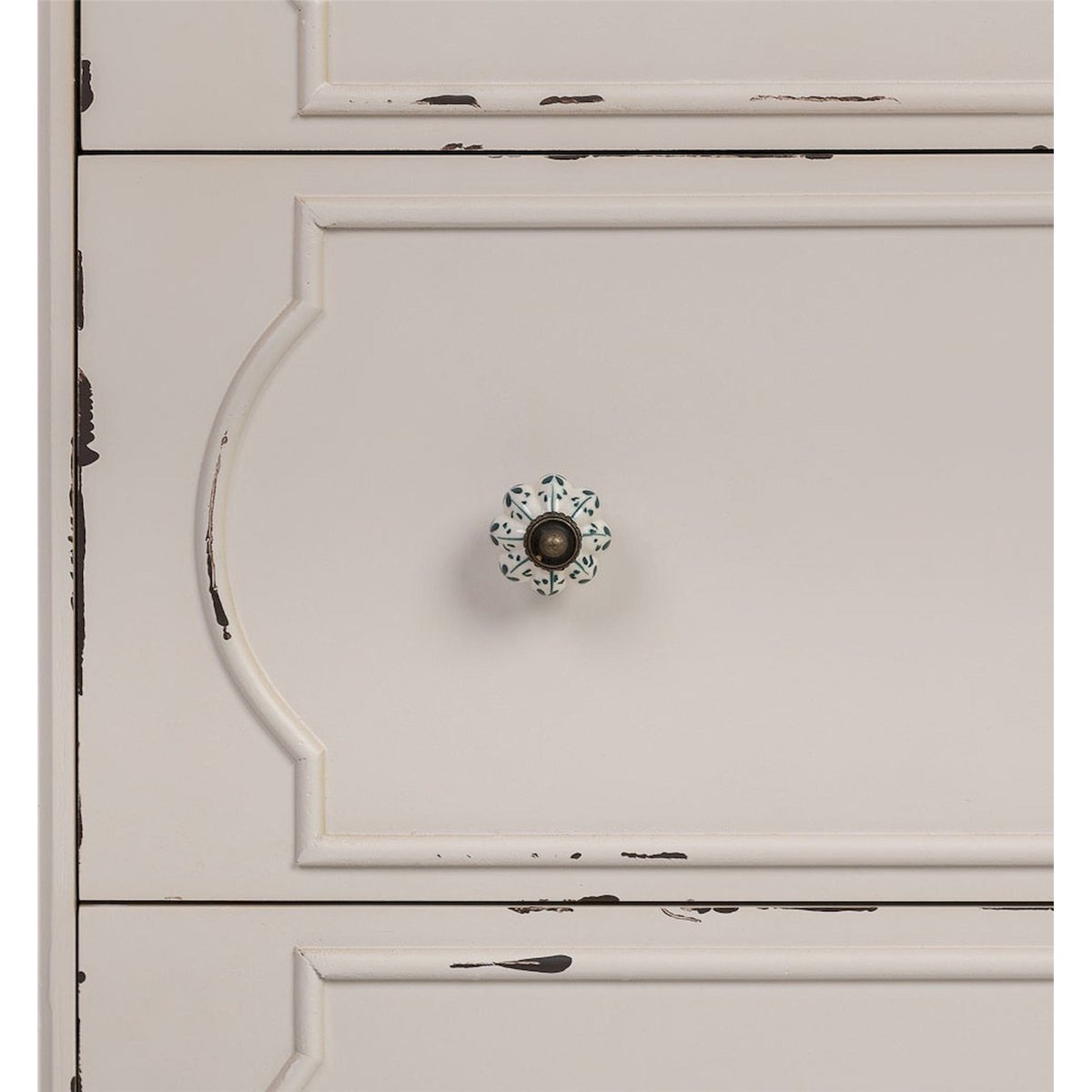 Commode en bois style vintage rectangulaire blanc antique patiné romantique, RECOLLECTION