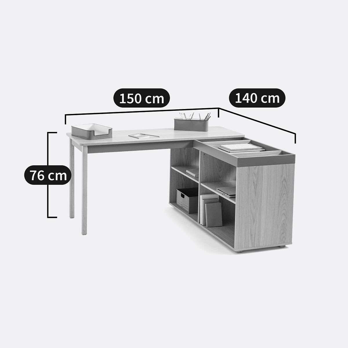 Bureau d’angle réversible avec rangement, Lina vert/bois, LA REDOUTE INTERIEURS