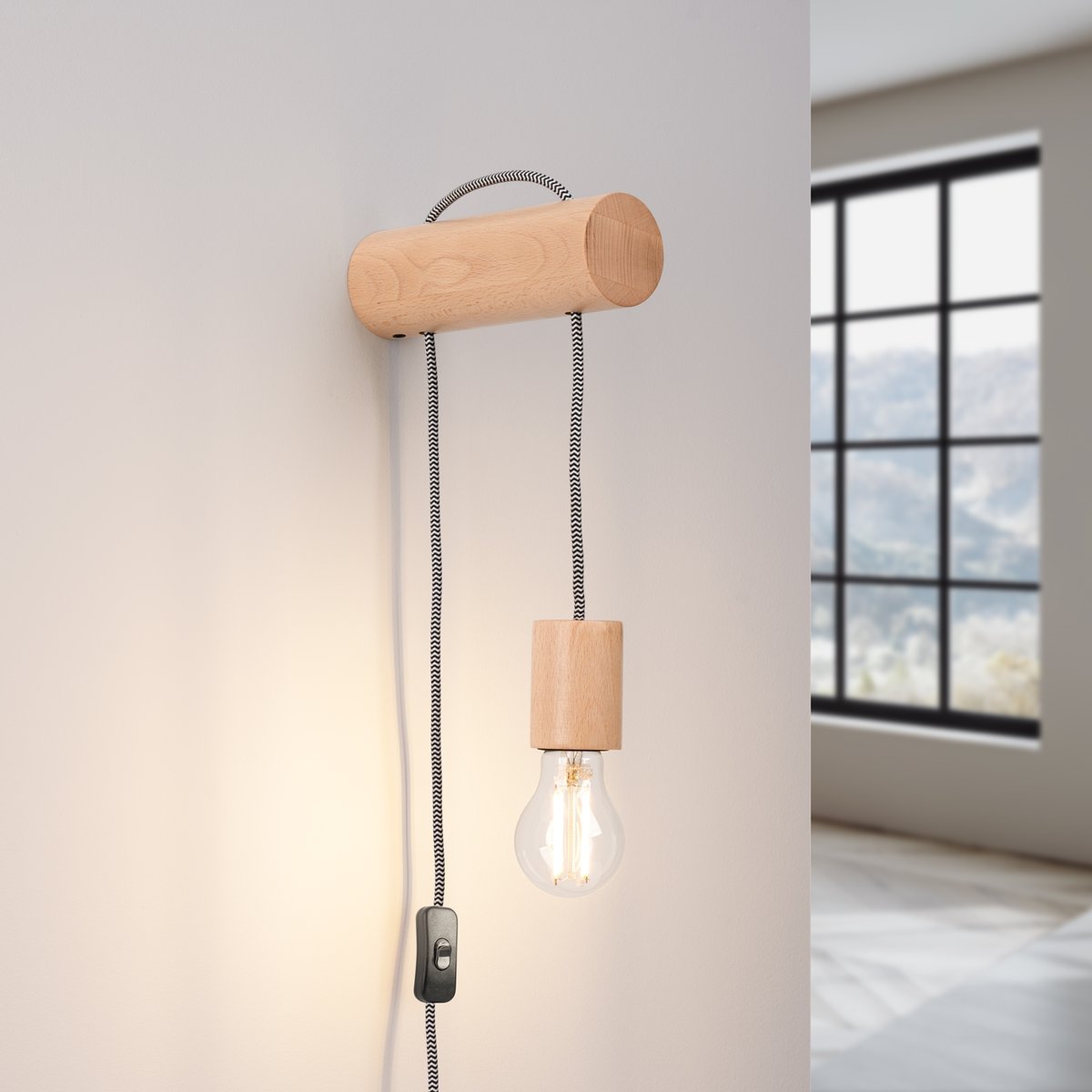 Applique Bois Bois Naturel/Blanc/Noir E27 1 Nimbi marron, EDEN
