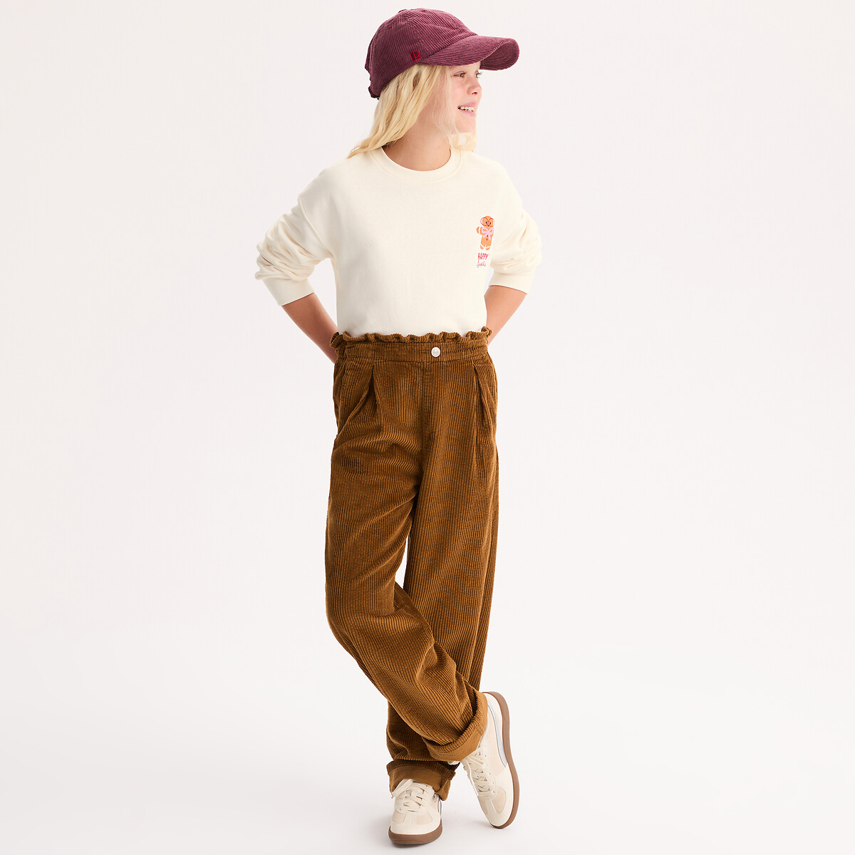 Pantalones «paper bag» de pana camel, LA REDOUTE COLLECTIONS