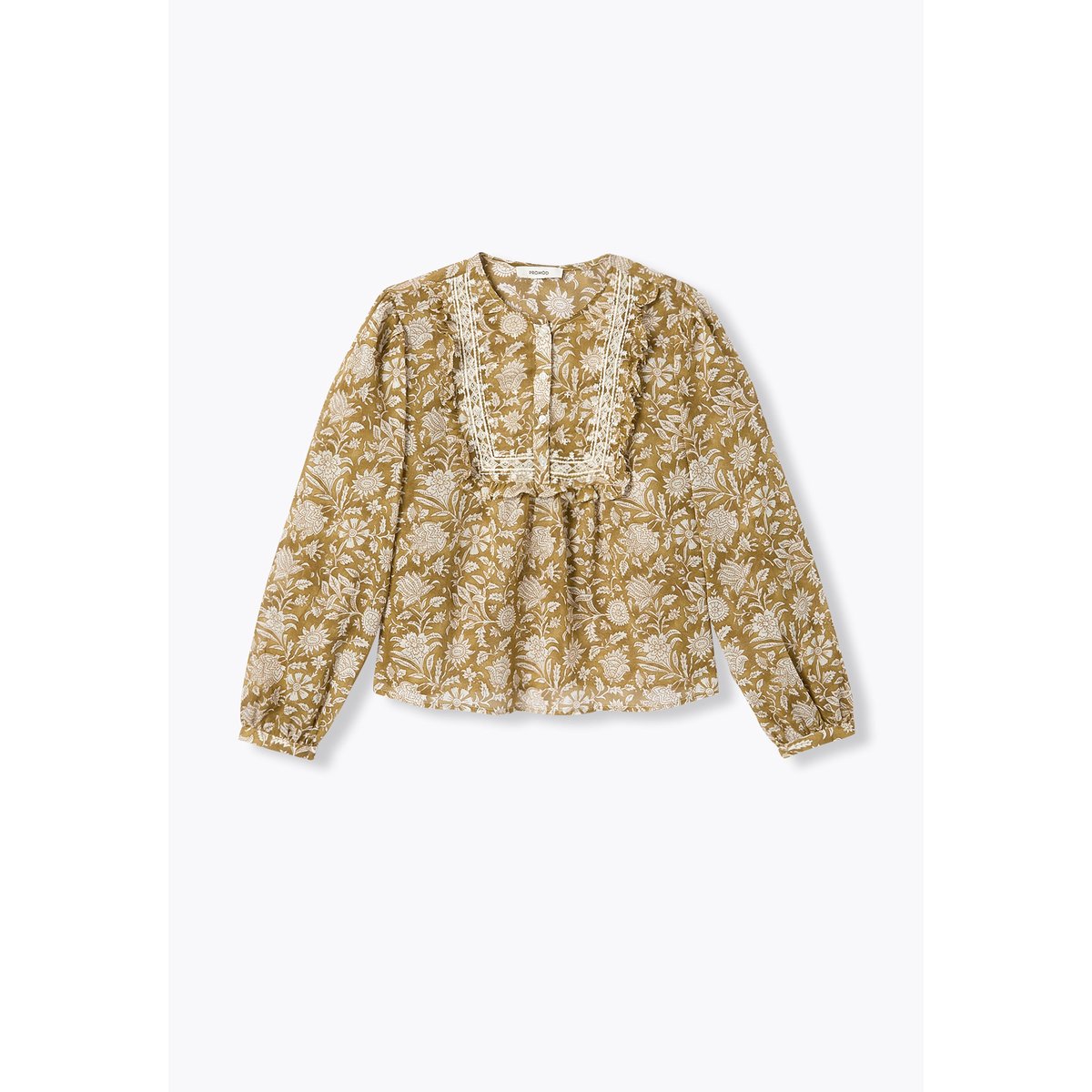 Blouse fleurie à plastron imprimé vert, PROMOD
