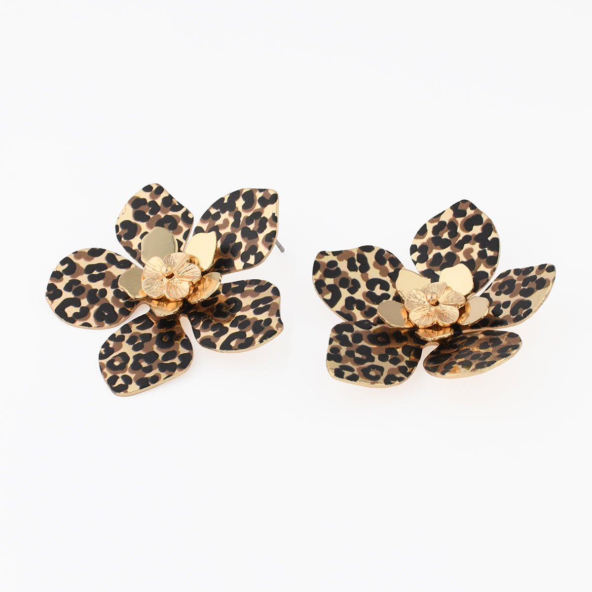 Boucles d'oreilles Balagane fleurs imprimé léopard marron, BALABOOSTE