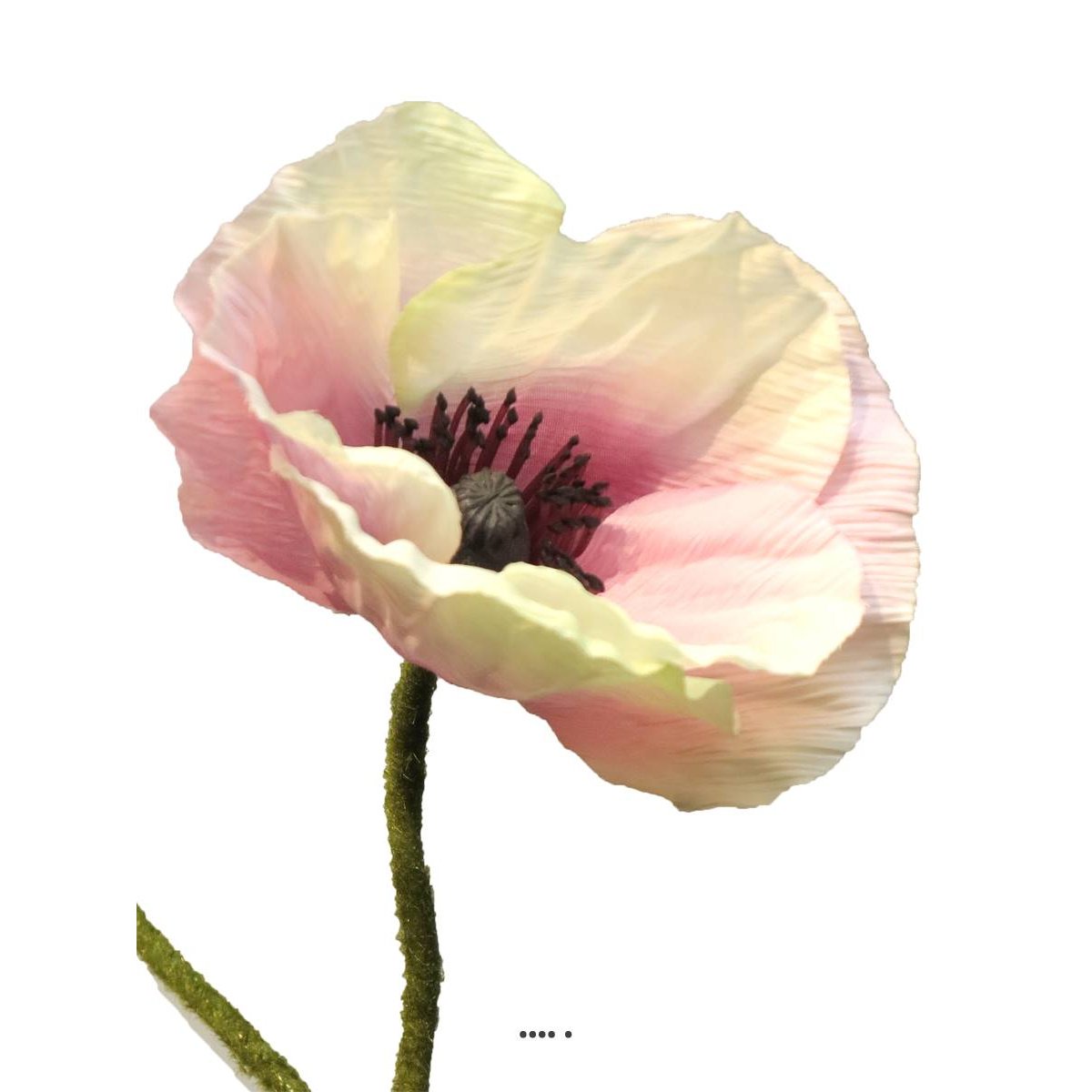 Pavot factice H60cm 1 fleur et 1 bouton fleu pourpre-crème, ARTIFICIELLES