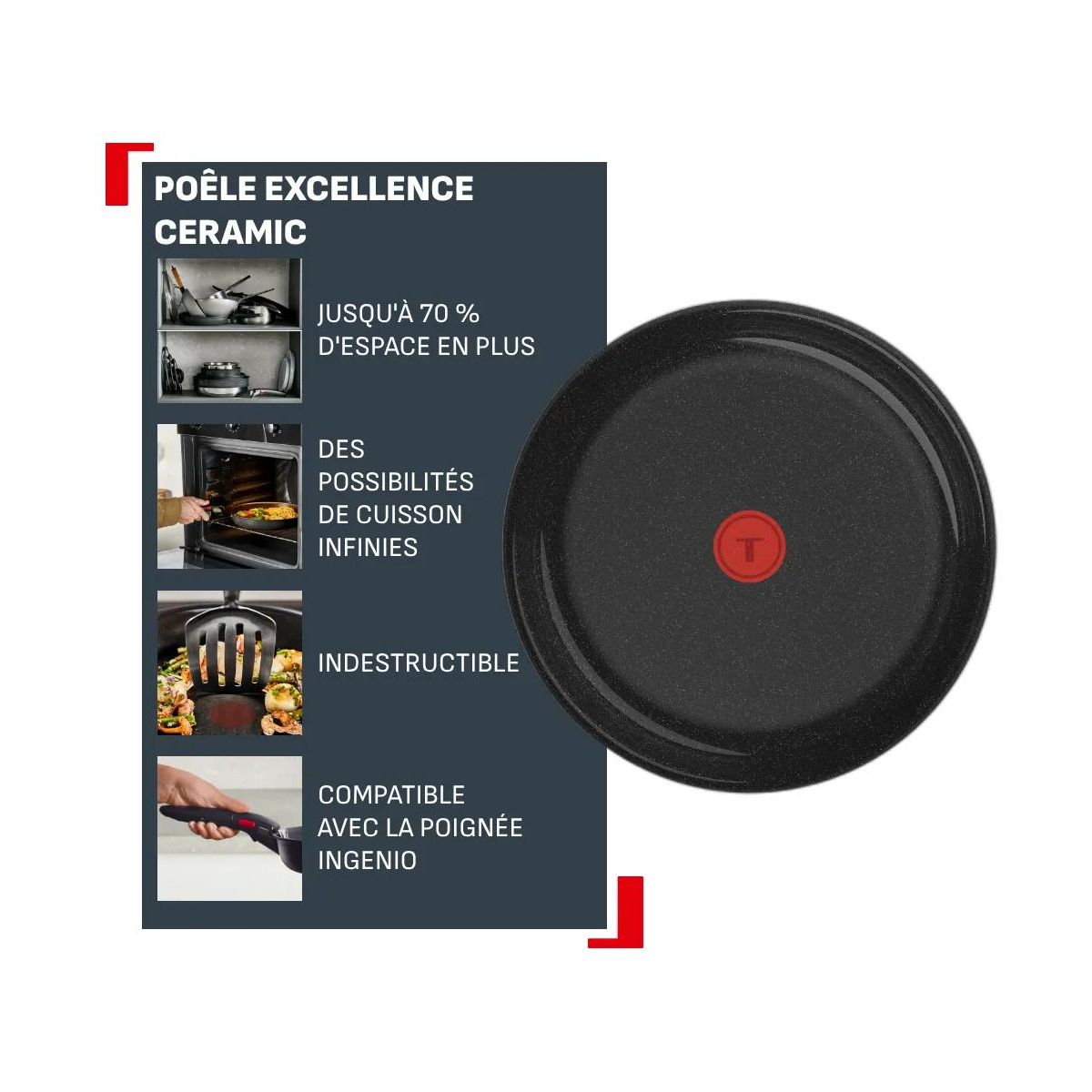 Poêle Ingenio Excellence Ceramic 24cm noir, TEFAL