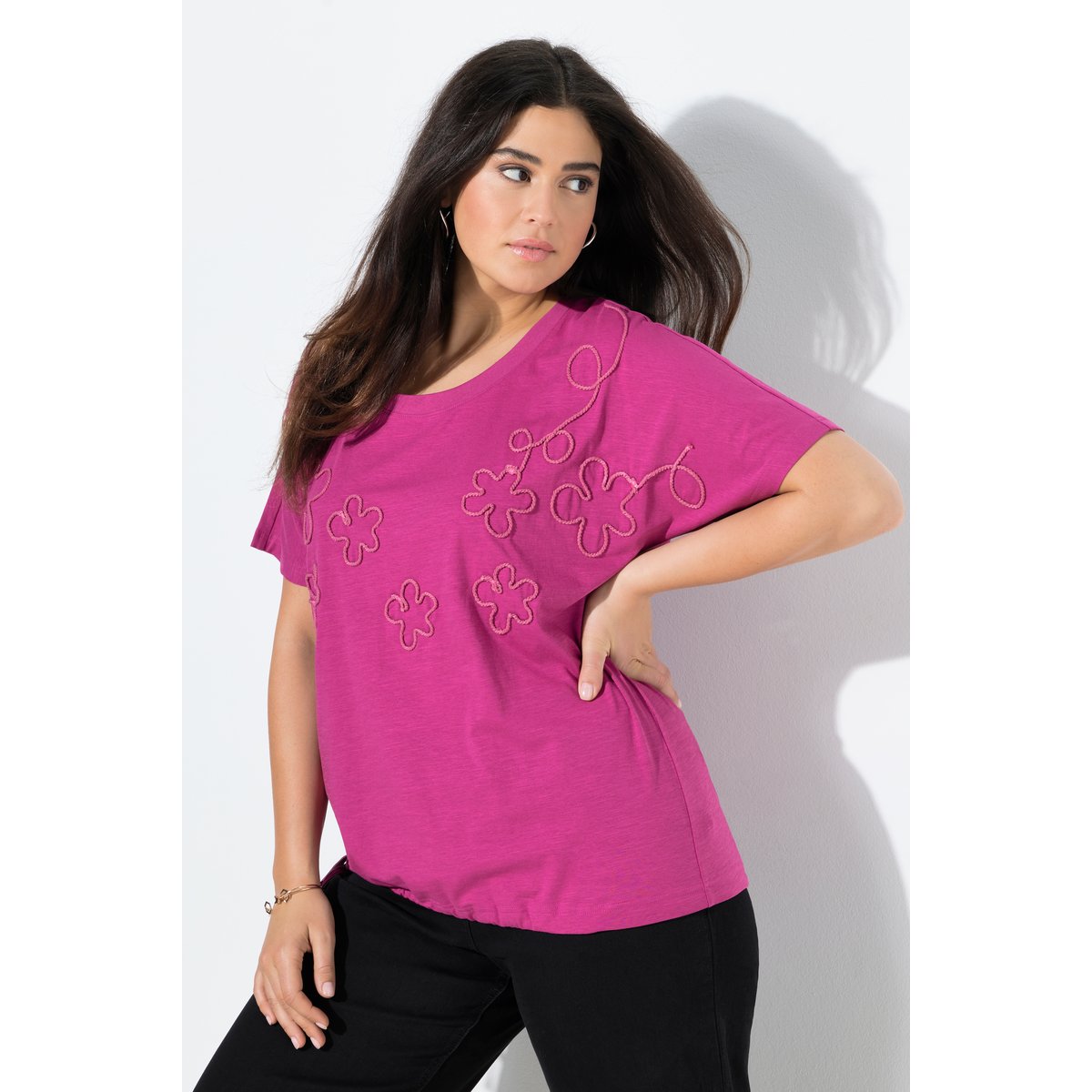 T-shirt oversized à col rond et framboise, ULLA POPKEN