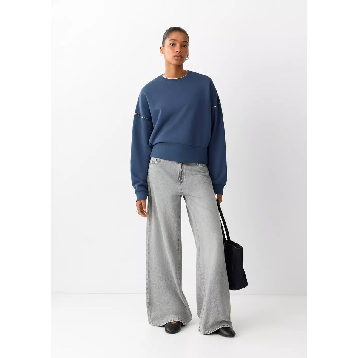 Sweat coton détail clous bleu, MANGO TEEN