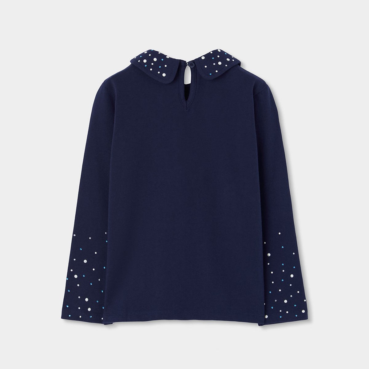 T-shirt fille en maille avec perles bleu, BOBOLI