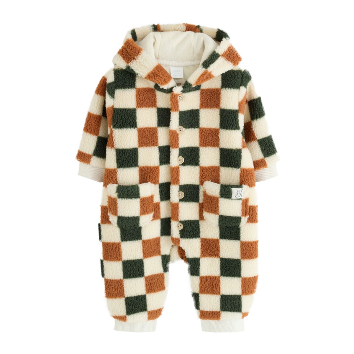 Combinaison bébé capuche peau lainée damier, NEXT