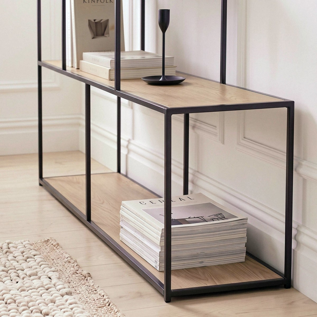 Étagère bibliothèque escalier en métal noir et bois 5 niveaux 160x157x30cm bois, URBAN LIVING
