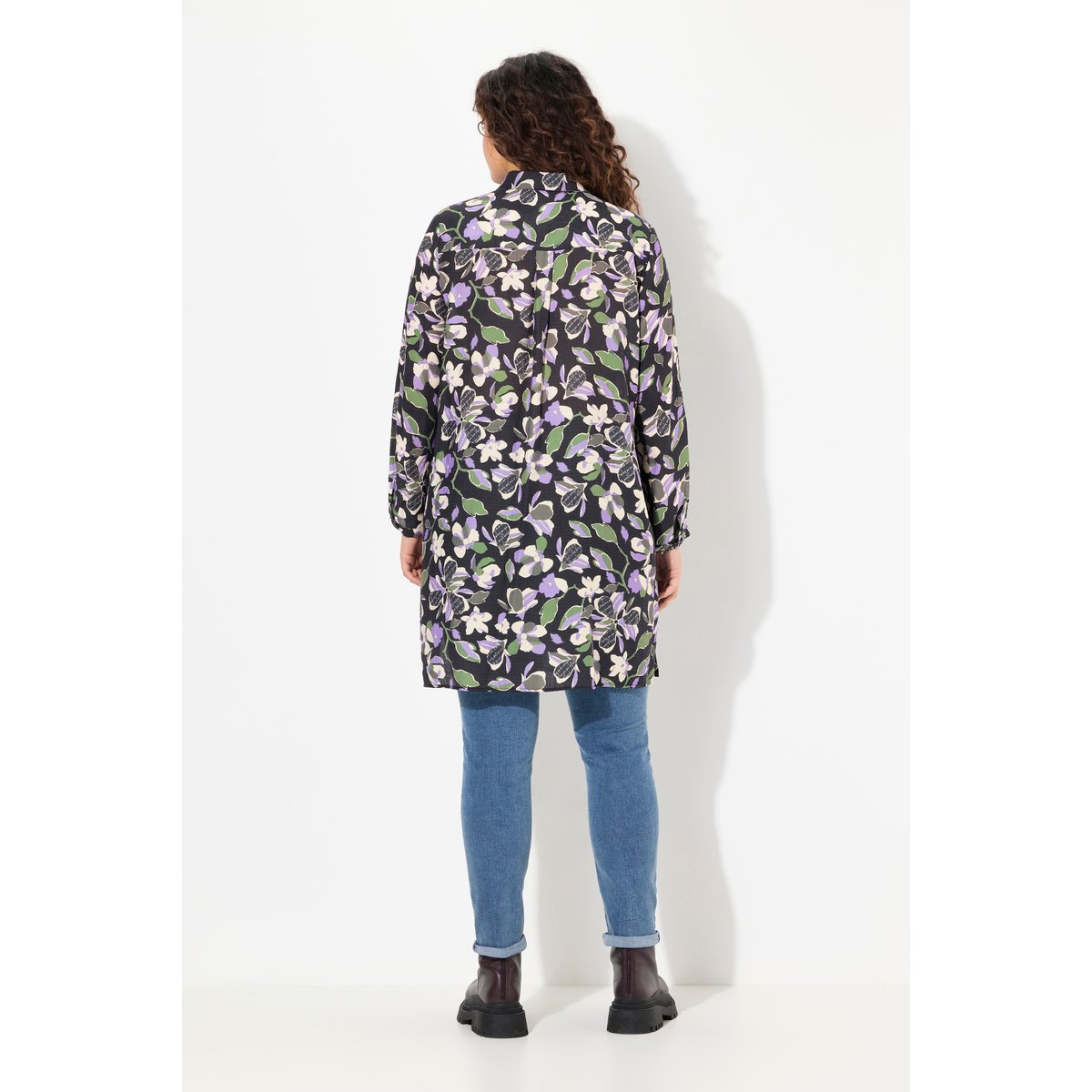 Chemisier long à fleurs noir, ULLA POPKEN