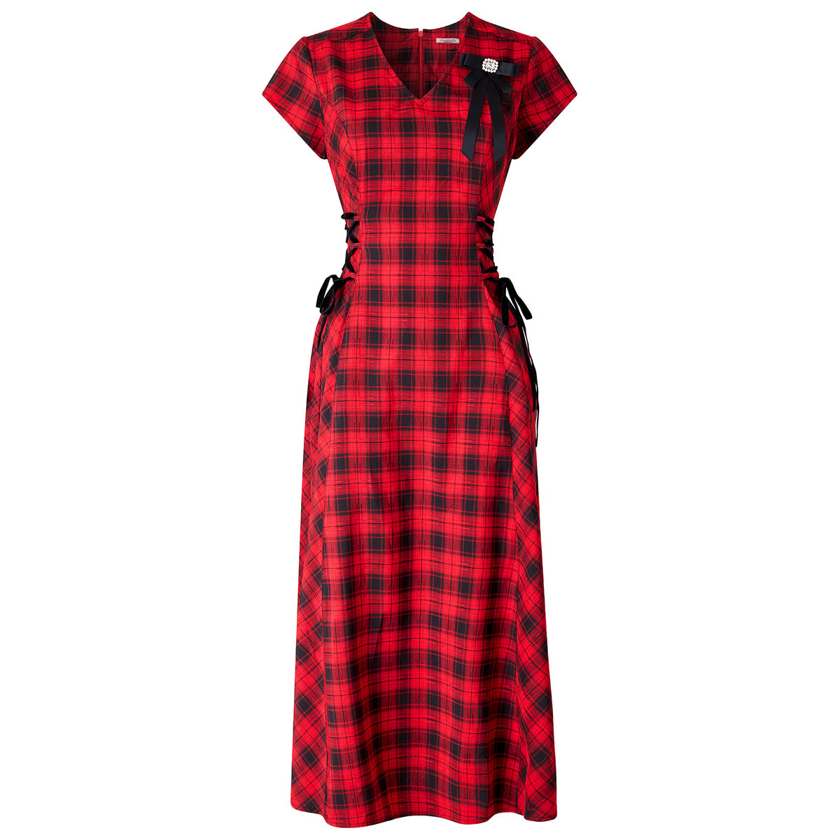 Robe Longue à Carreaux Lacée sur les Côtés Trixie rouge, JOE BROWNS