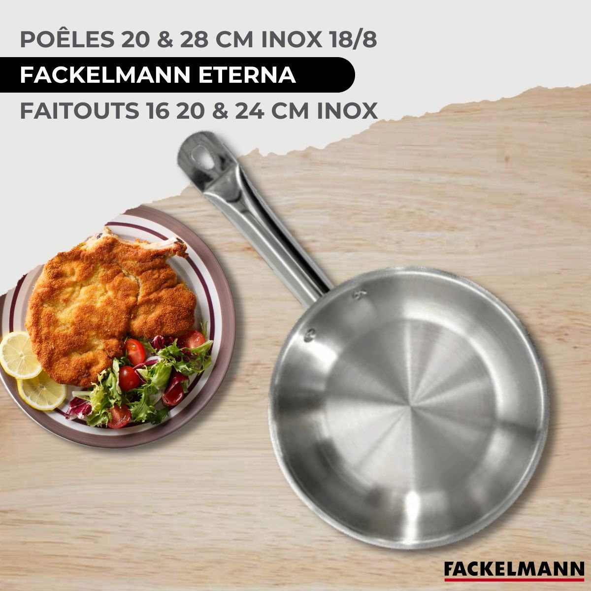 Batterie 2 poêles 20/28cm + 2 faitouts 20/24cm ETHERNA inox, FACKELMANN