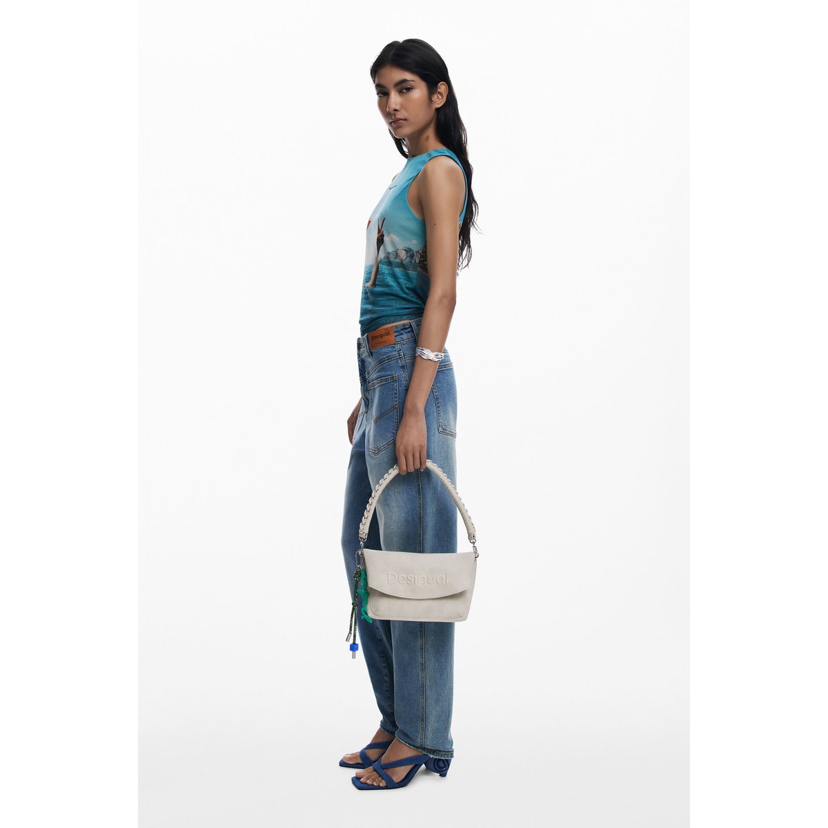 Sac à rabat logo 3D moyen marron, DESIGUAL