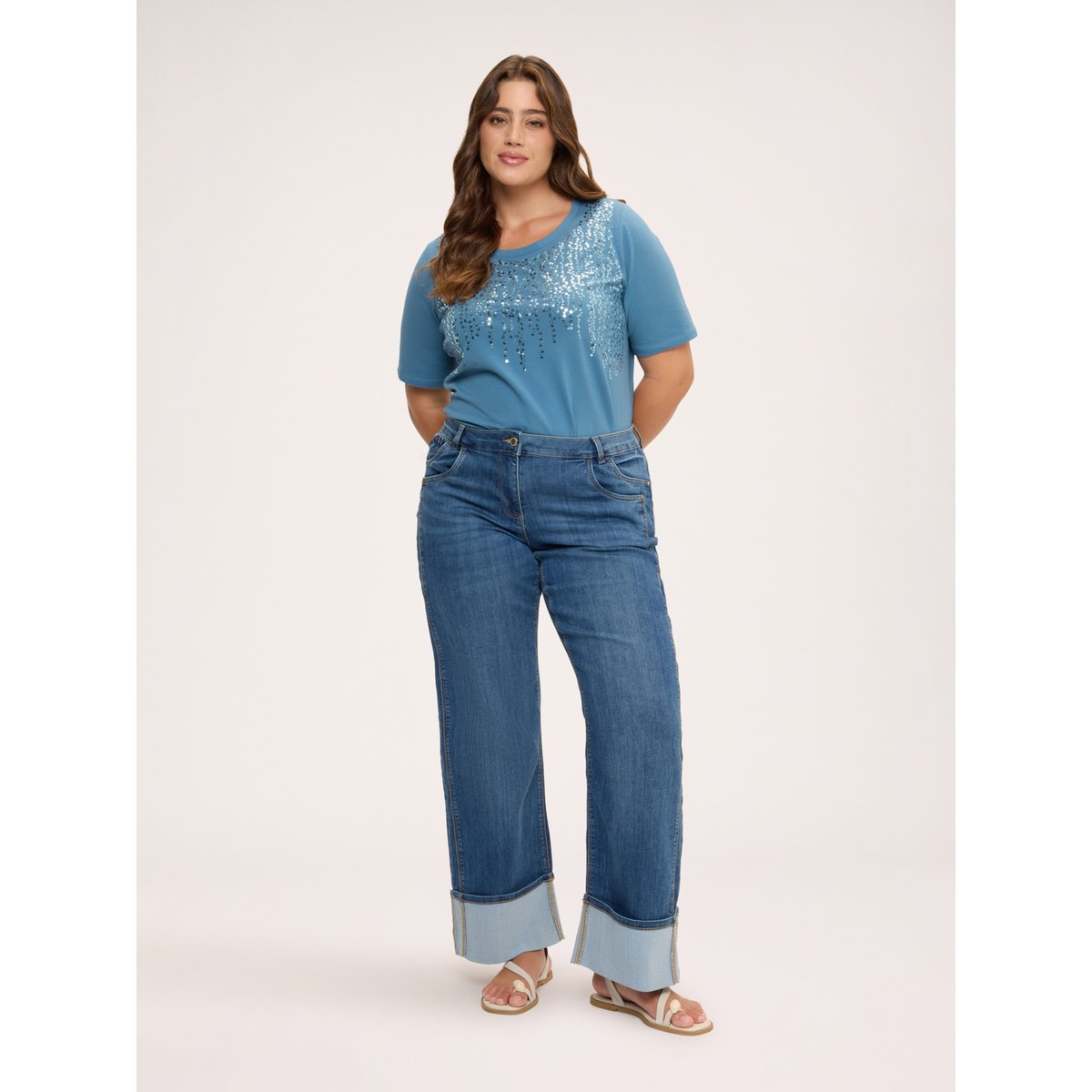 T-shirt avec paillettes en cascade light - blue, FIORELLA RUBINO