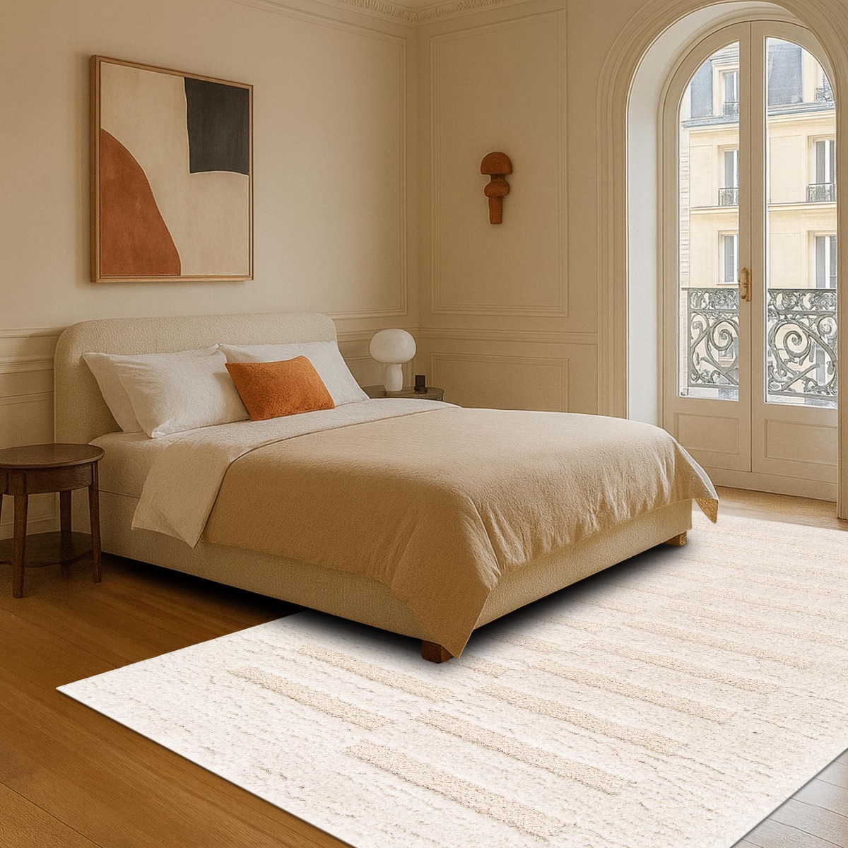 Tapis shaggy doux à relief graphique ORGANIC RELIEF crème, THE DECO FACTORY