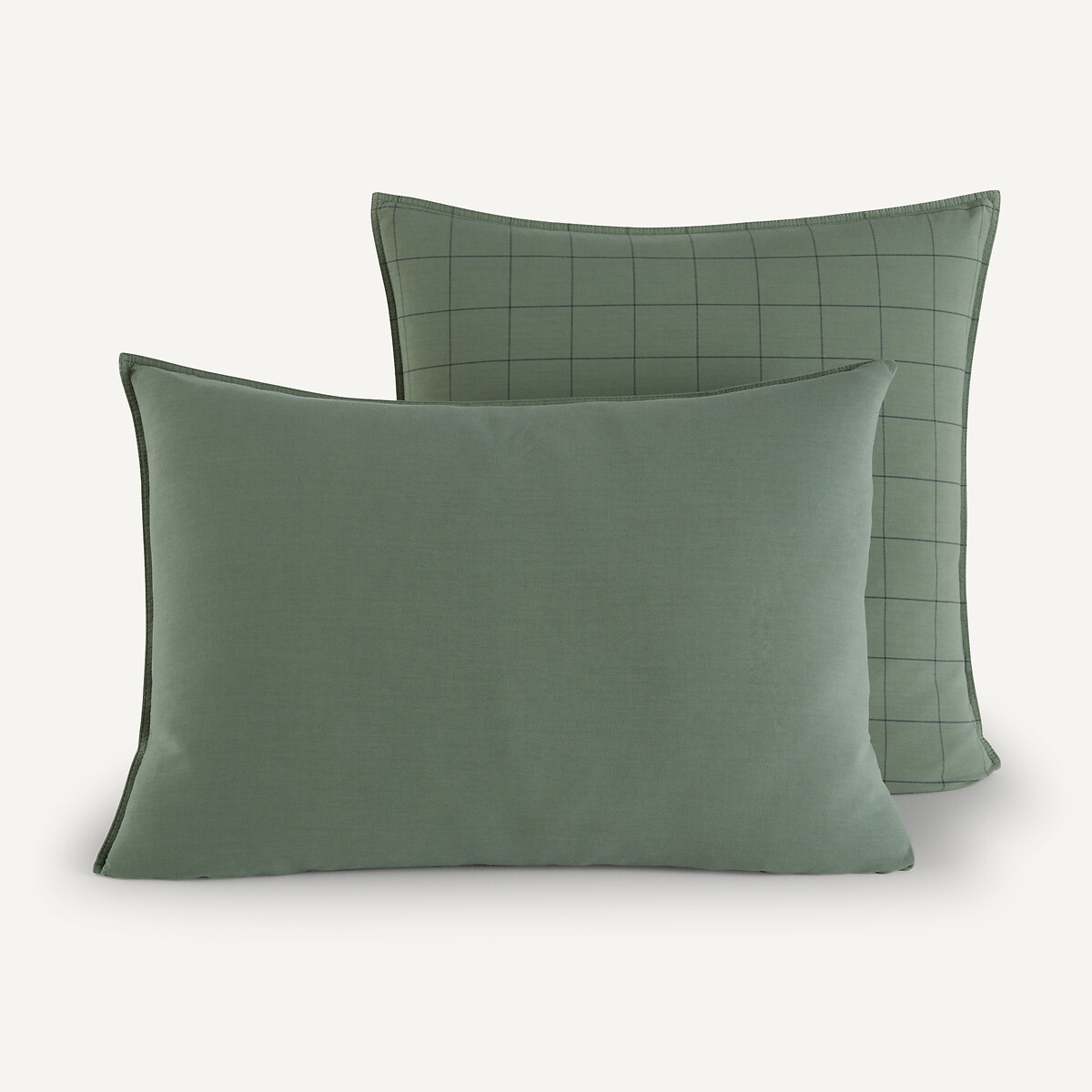 Ponlok Checked 100% Organic Cotton 300 Thread Count Pillowcase forrest green/grey, AM.PM