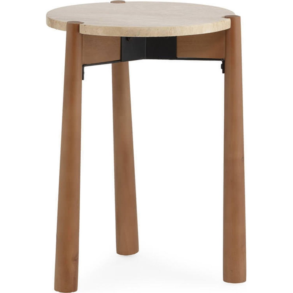 Table d'appoint ronde en travertin et bois naturel et noir, RECOLLECTION